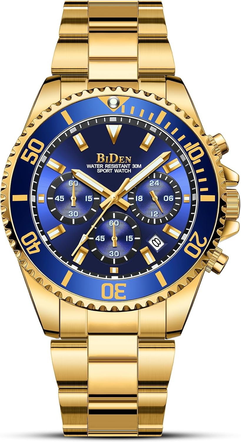 HANPOSH Men's Watch Military Steel Chronograph Waterproof Luminous Design Watches Large Dial Elegant Sports Analogue Date