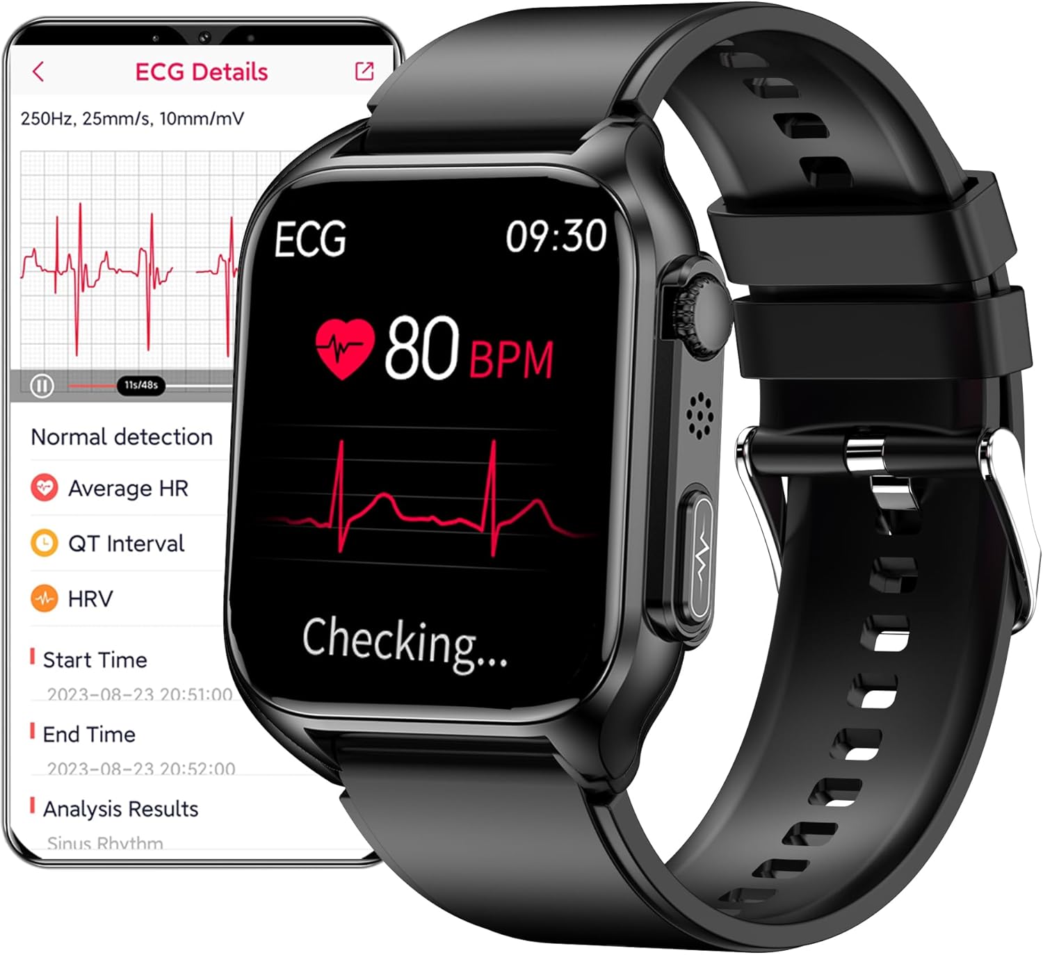 ECG Smartwatch, Dial/Answer Call, 1.96 Inches Waterproof Blood Pressure Intelligence Watch SpO2 Heart Rate for Android iOS