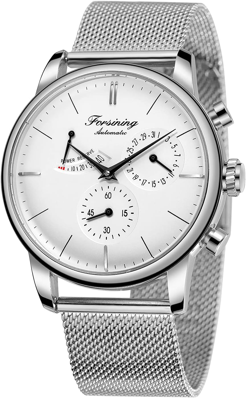 Men's Automatic Analogue Watch with Reserve Date Display and Stainless Steel Strap