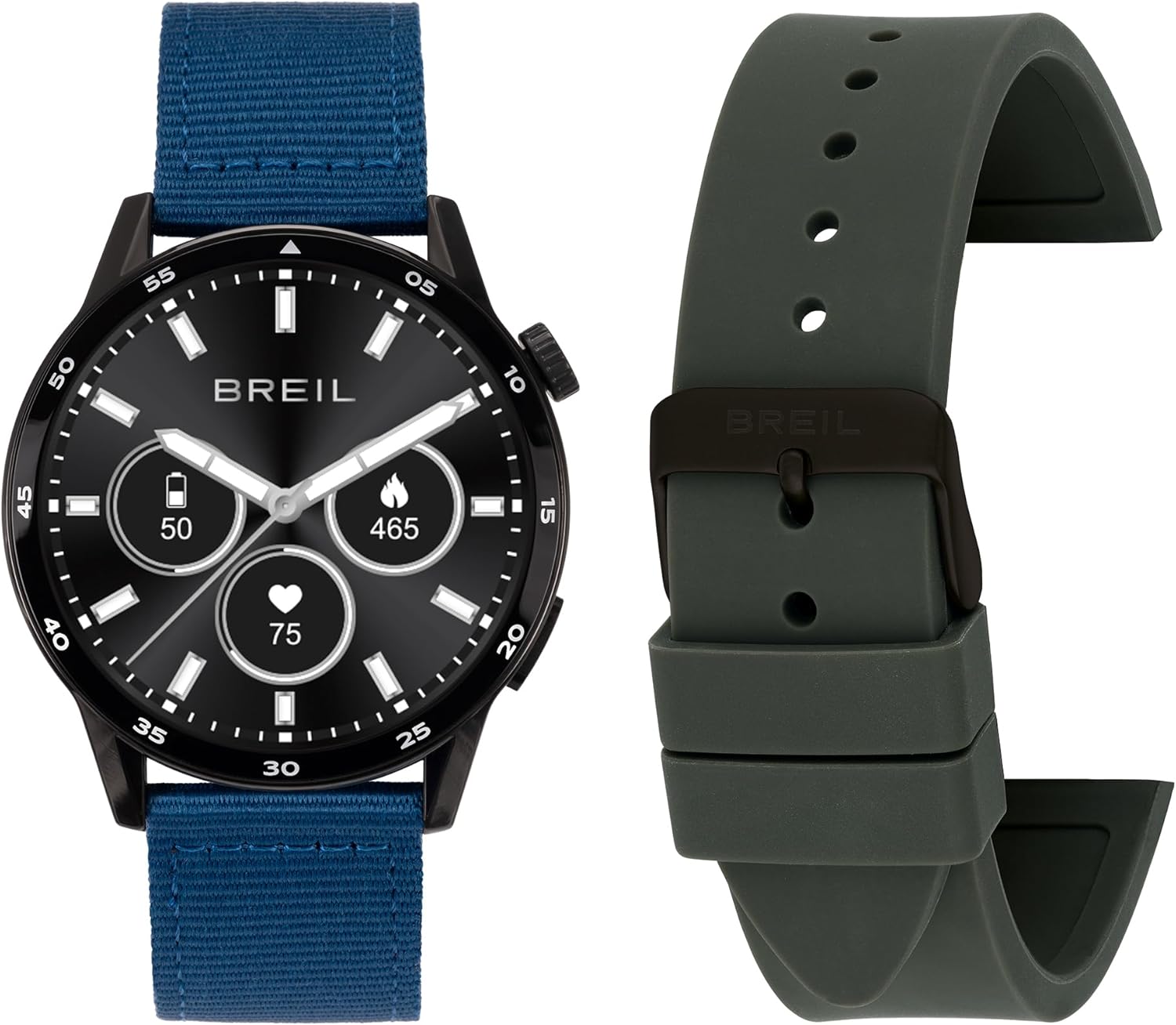 Breil, BC-2 Men's Smartwatch with 2 Straps, Calorie Monitor, Sport, Heart Rate, Amoled Display and Zinc Alloy Case, Water Resistant, Bluetooth Connectivity, Wireless Charging