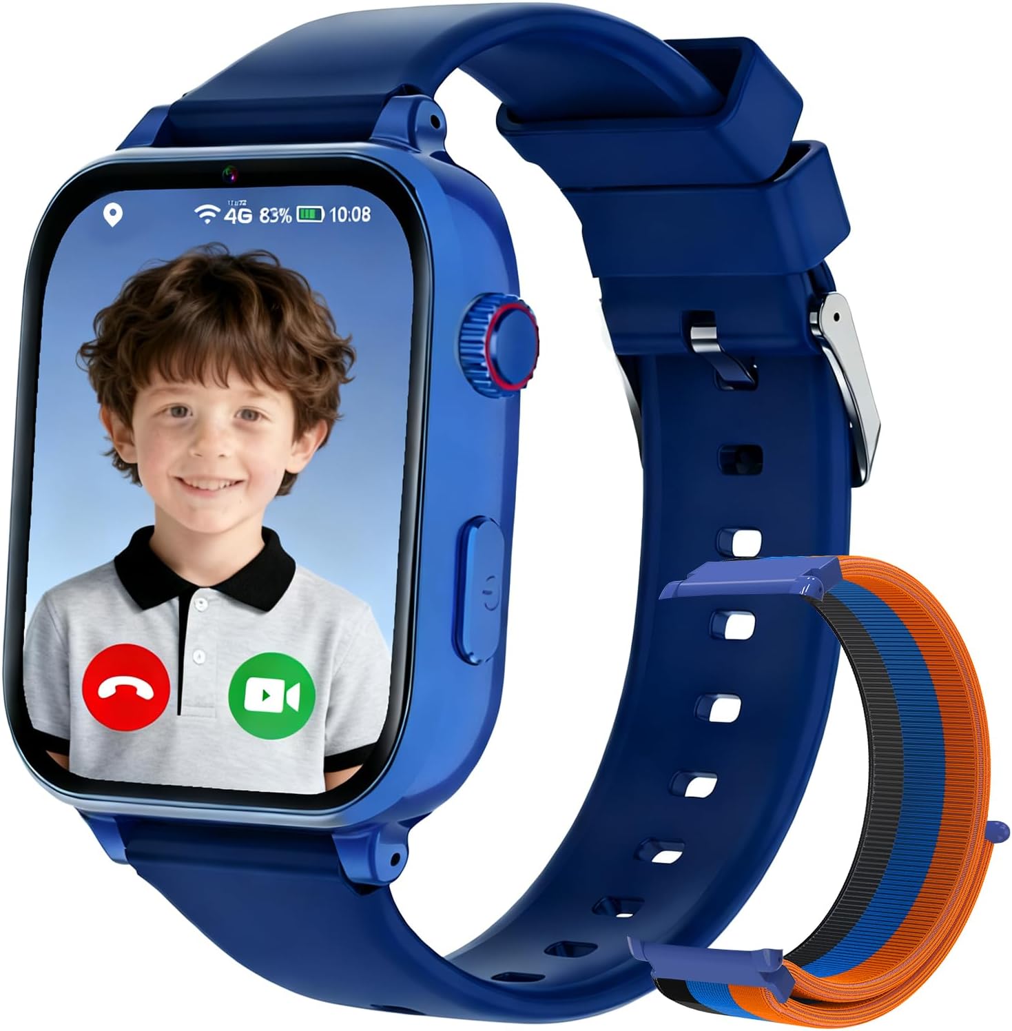 Smartwatch for Children GPS 4G, Smartwatch for Children Girls with Phone, Video Call Voice Chat Alarm Clock Pedometer Camera Class Mode, Gift for Girl and Boy 4-12 Years, Medium Blue
