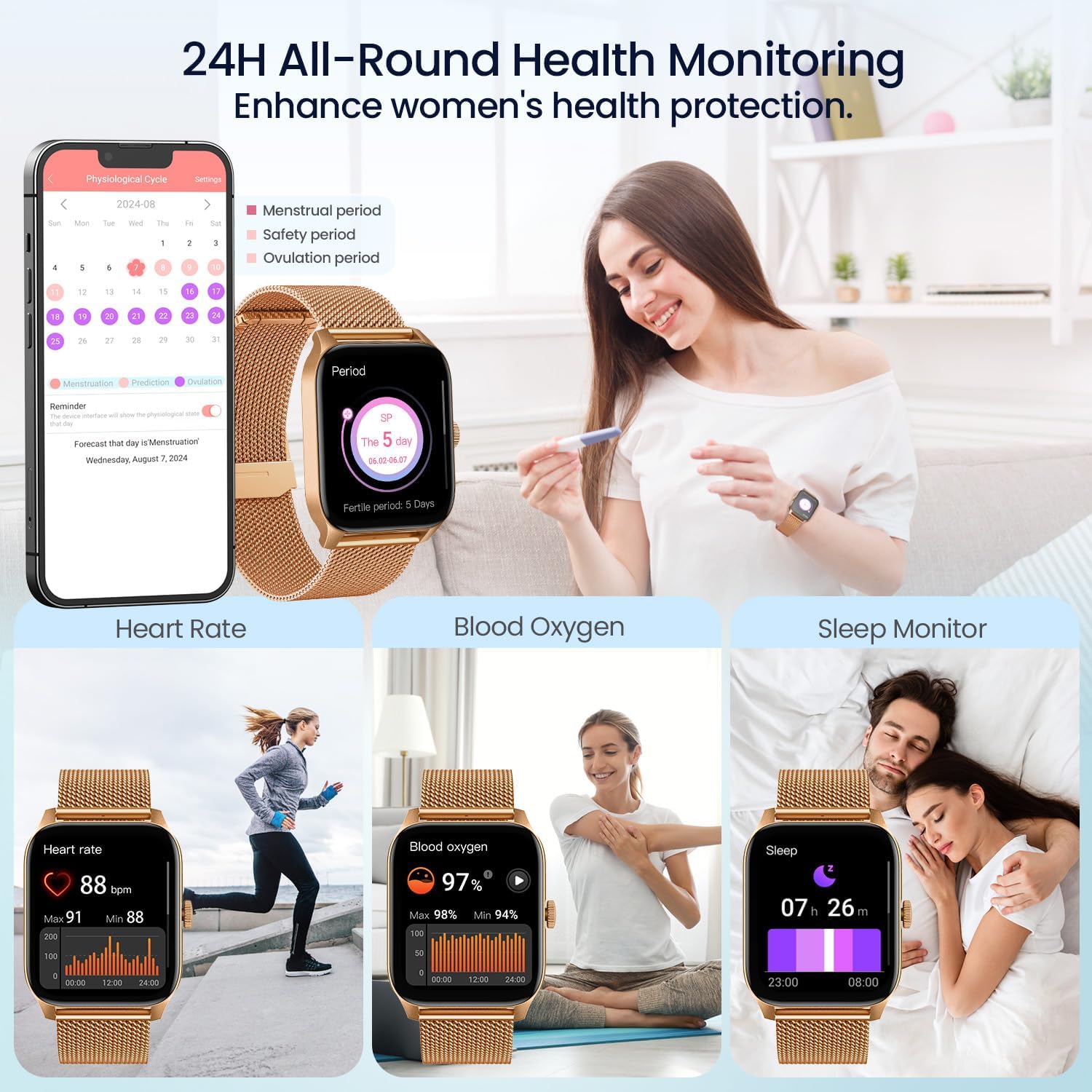 Women's Smartwatch Fitness Watch: 1.83 Inch Smart Watch with Bluetooth Calls Hands-free Answer 100+ Modes Sport Heart Rate Wrist Activity Tracker Pedometer for Android iOS