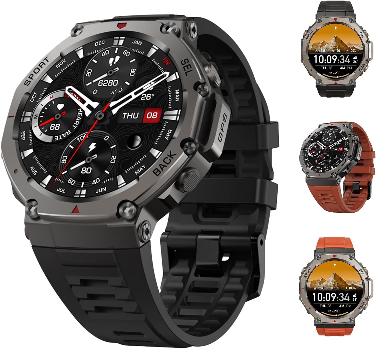 ZVD Men's Smartwatch, Military GPS for Trekking & Sports, Bluetooth Calls, Notifications, Waterproof, Sports Watch with Multiple Modes for Android (Black)