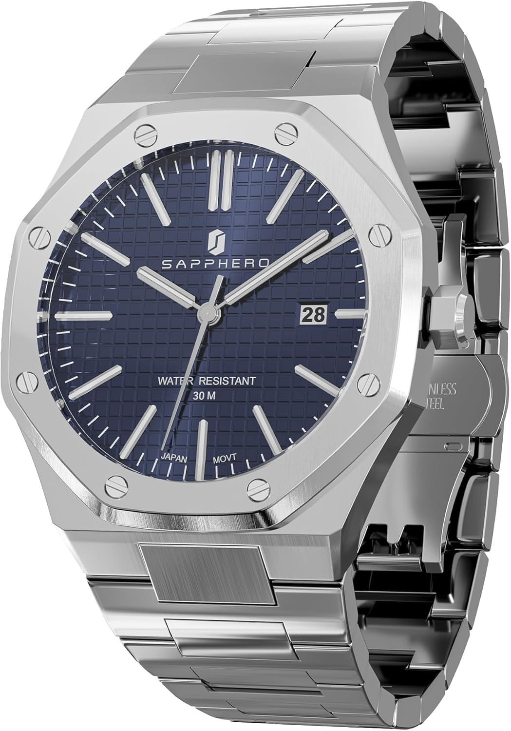 SAPPHERO Men's Watches Octagonal 10ATM Waterproof Business Casual Fashion Japanese Quartz Stainless Steel Luminous Wrist Watch Gift for Men