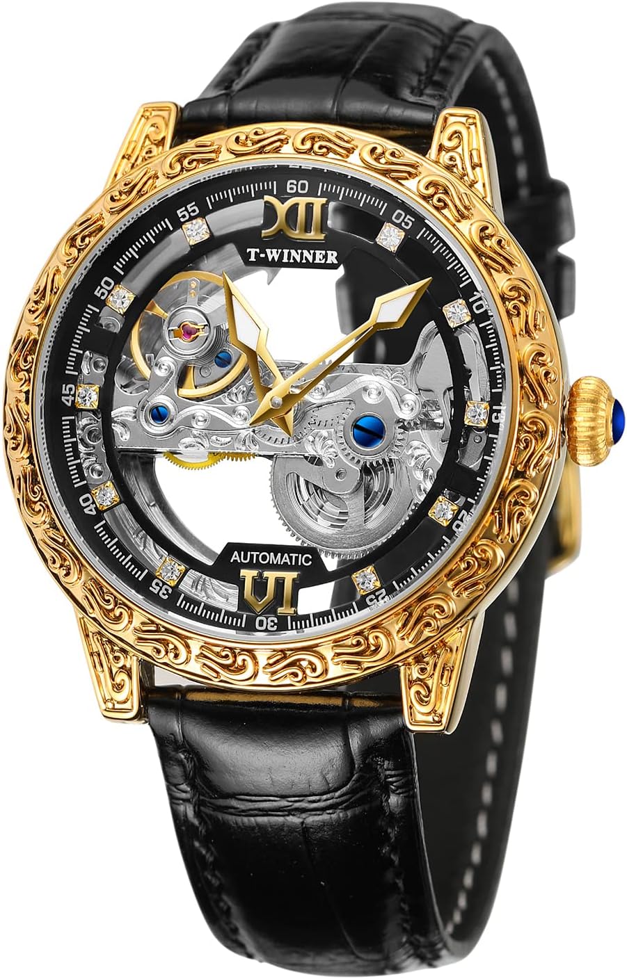 FORSINING Men's Skeleton Watch with Transparent Mechanical Movement Tourbillon Luxury Self-Winding Wrist Watch for Men, Clear, Mechanical, Skeleton Watch, Transparent,, transparent, Mechanical,
