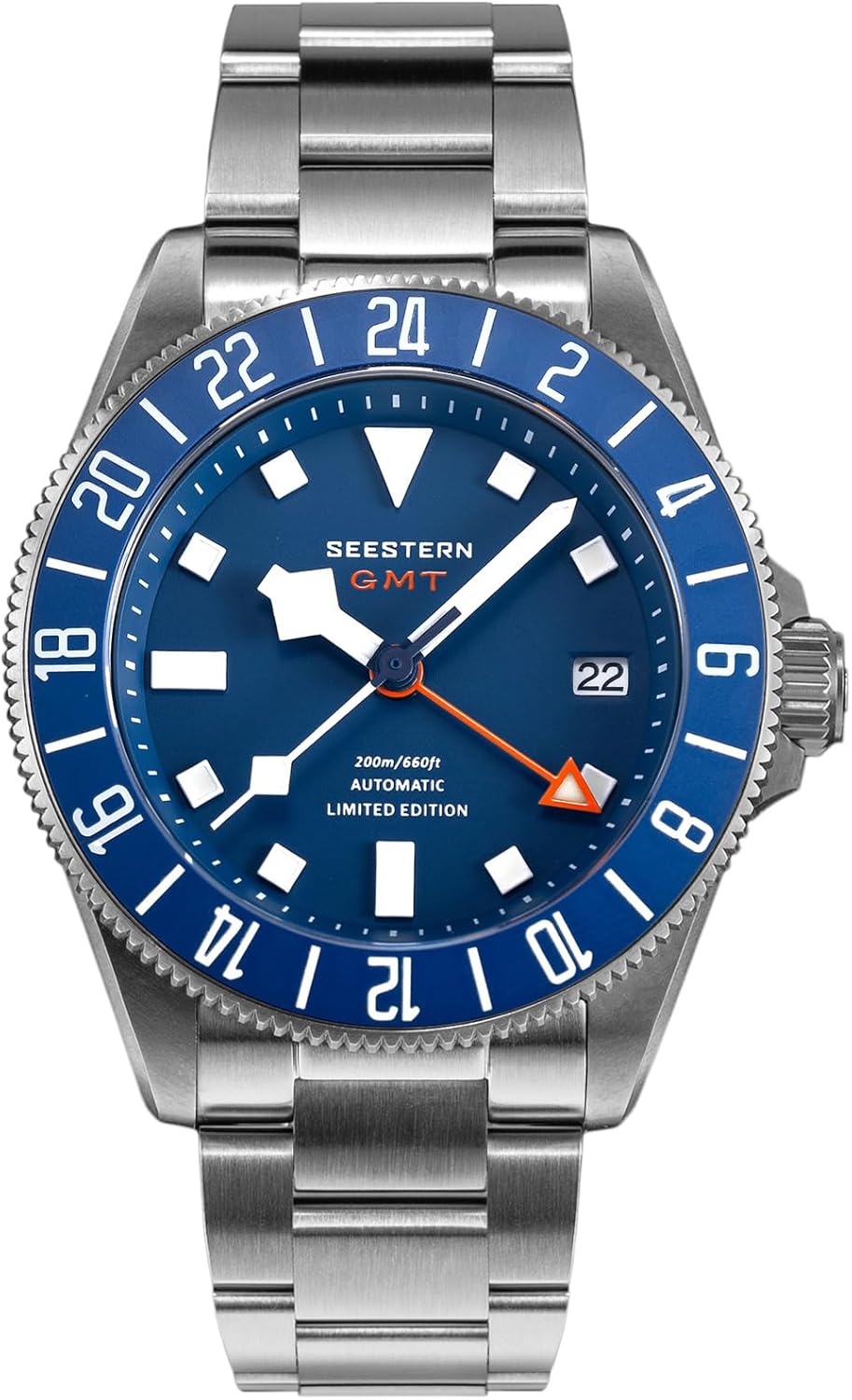GMT 200M Titanium Men's Waterproof Sports Automatic Mechanical Diver Watch S462.E Blue Sports Watch, blue, Sporty