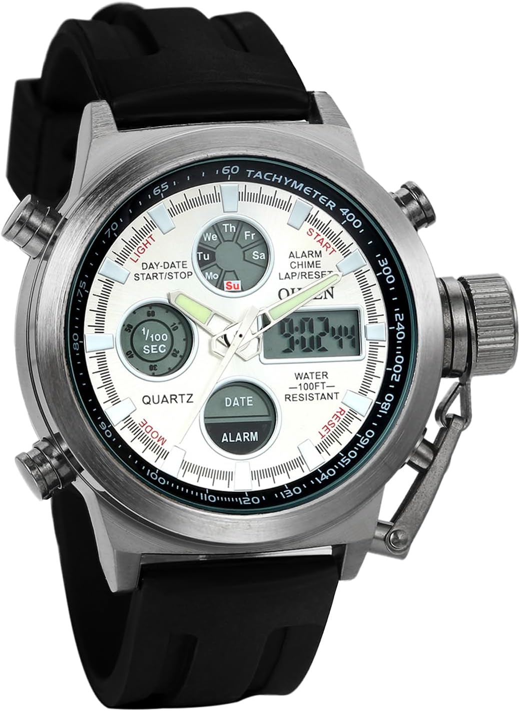 JewelryWe Noctilucent Military Sport Watches, Japanese Quartz Movement, Waterproof Outdoor Nylon Strap, Men's Digital Multi Fusions, Black Green