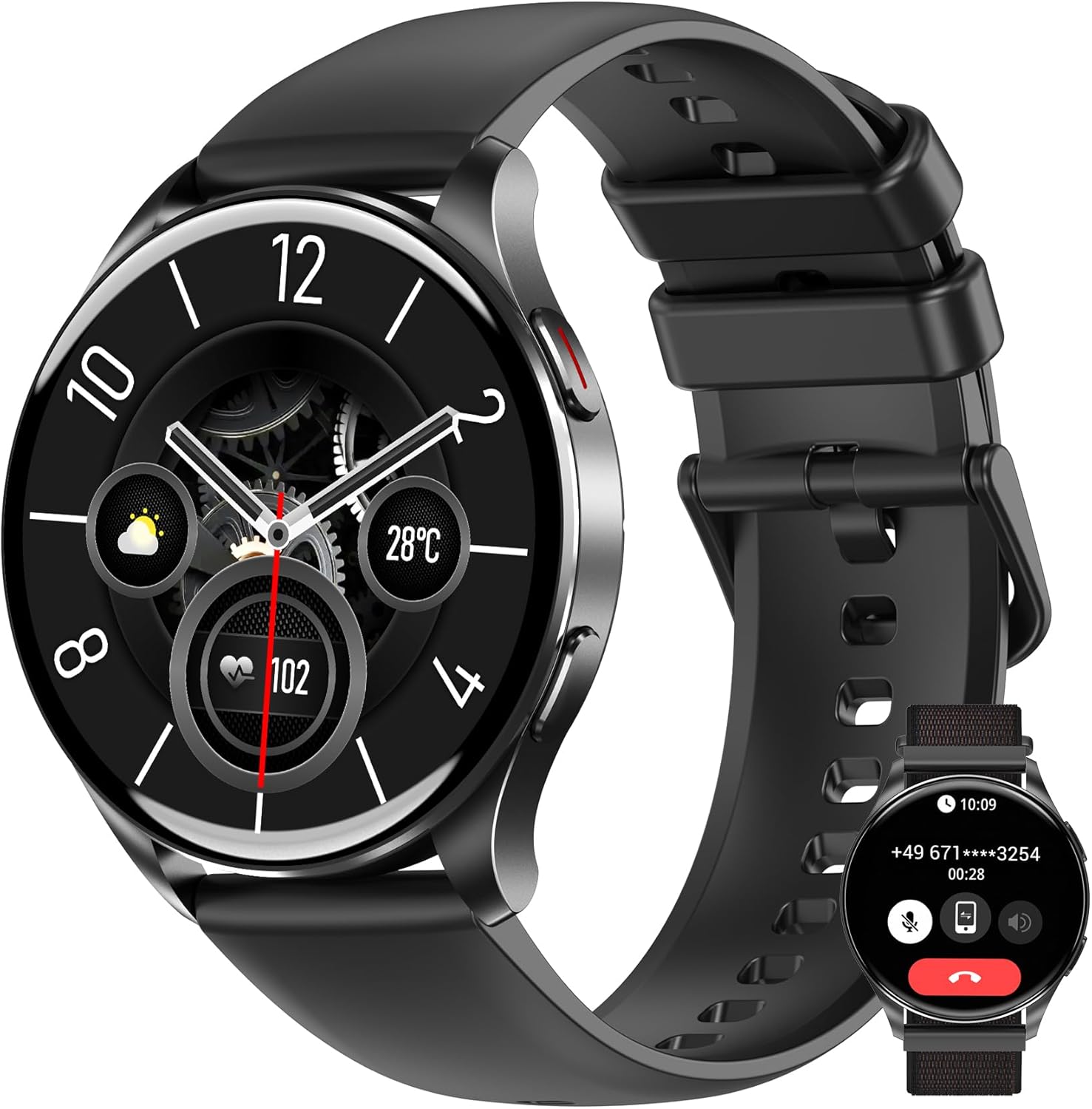 IOWODO Smart Watch Fitness Watch with Bluetooth Calling and 1.43" Round AMOLED Screen, 24/7 Heart Rate Monitor and Sleep Monitor, IP68 Waterproof for iPhone and Android