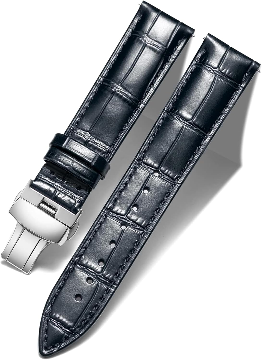 BINLUN Replacement Leather Watch Strap for Unisex with Butterfly Drive Buckle Silver/Gold/Rose Gold 12 mm - 24 mm 10 Colours