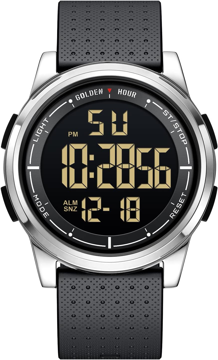 GOLDEN HOUR Ultra-Thin Minimalist Waterproof Sports Digital Watches for Men with Wide Angle Display Rubber Strap Wrist Watch for Men Women