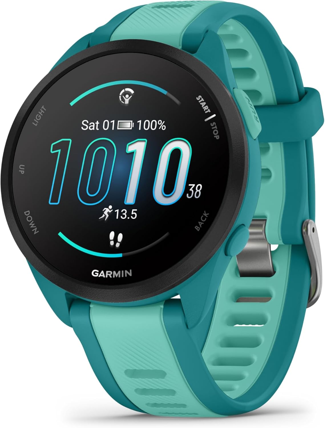 Garmin Forerunner 165 Running Smartwatch, 43 mm, Music, Streaming App, GPS, Cardio, VO2max, Morning Report, HRV Status, Free Plans 5K, 10K, 21K and Marathon, GarminPay (Aqua)