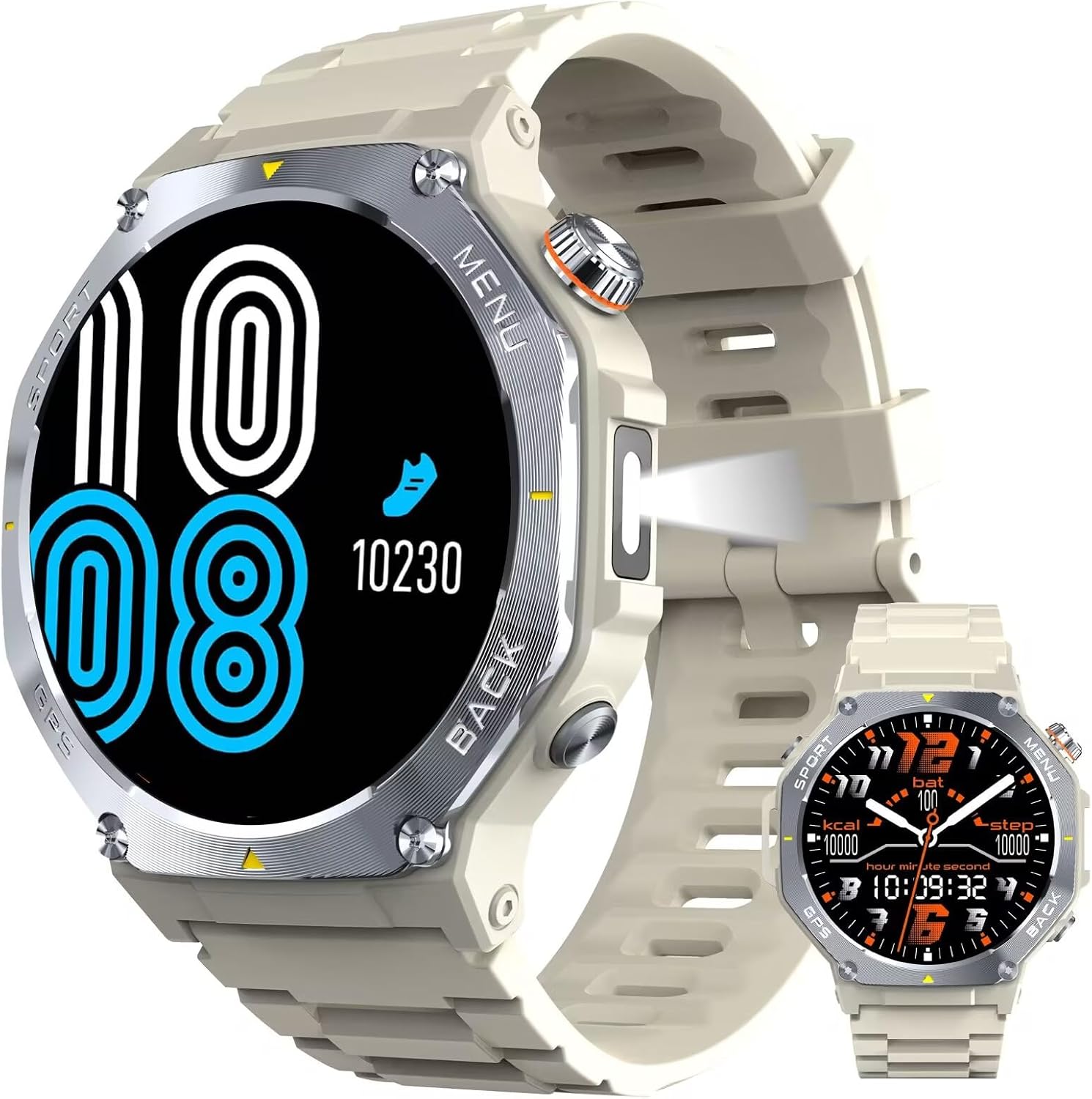 Rugged Men's Military Smartwatch leewill V20, GPS Compass, 3ATM(30m) Waterproof, 30 Gg Standby, 170+ Sport, Cardio/SpO2 Monitor, Bluetooth Calls, IA+ChatGPT Dial, 1.43 Inch AMOLED Display Silver