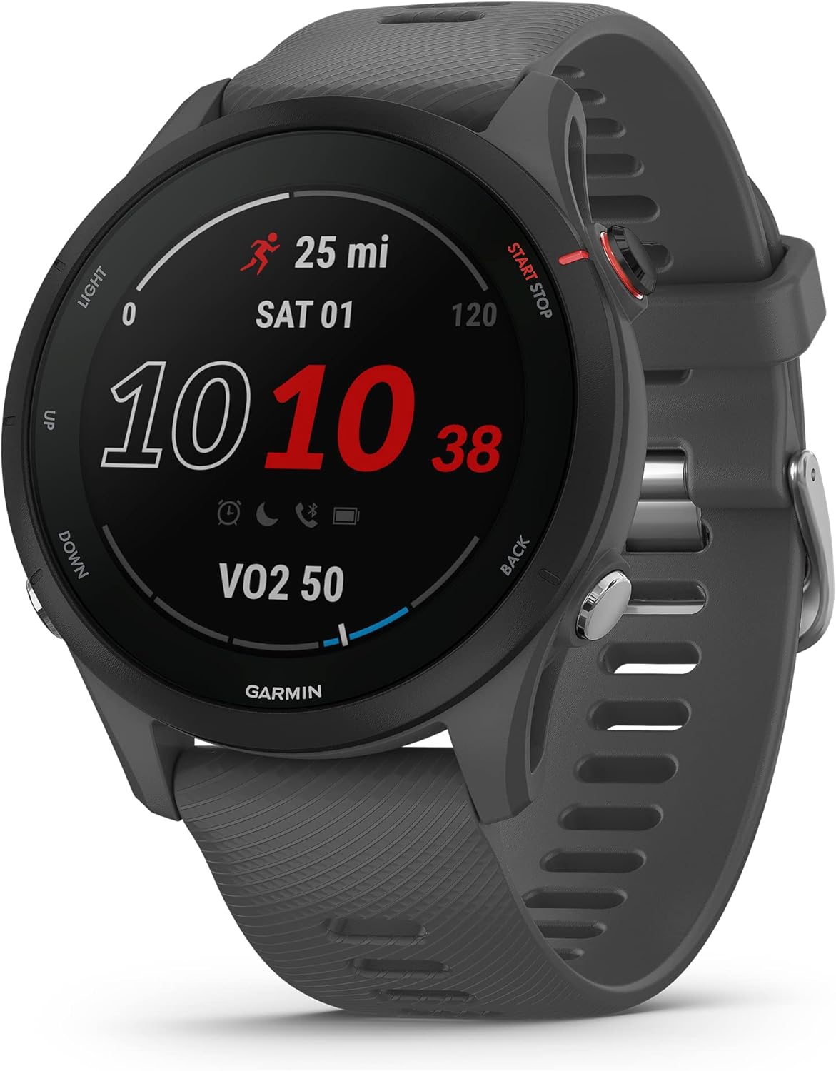 Garmin Forerunner 255 Running Smartwatch, 46 mm, Multi-Band GPS, VO2max, Running Power, Morning Report, HRV Status, Free Plans 5K, 10K and 21K, Recovery Times, Pay (Slate Gray)