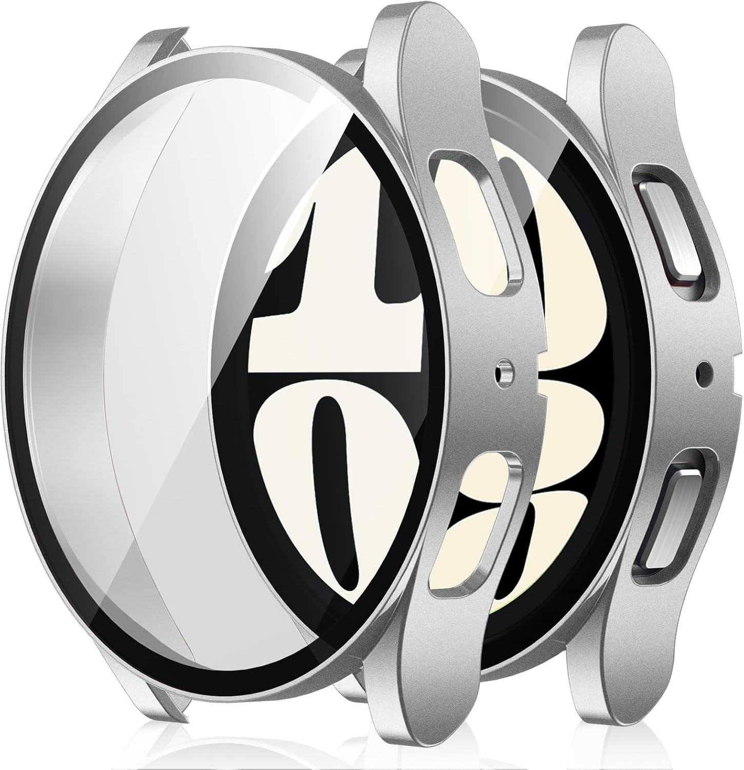 Amizee 2 Pieces Cover Compatible with Samsung Galaxy Watch 6 40 mm, with Tempered Glass Screen Protector Slim Anti-Scratch Case for Galaxy Watch 6 40 mm (Silver/Transparent)