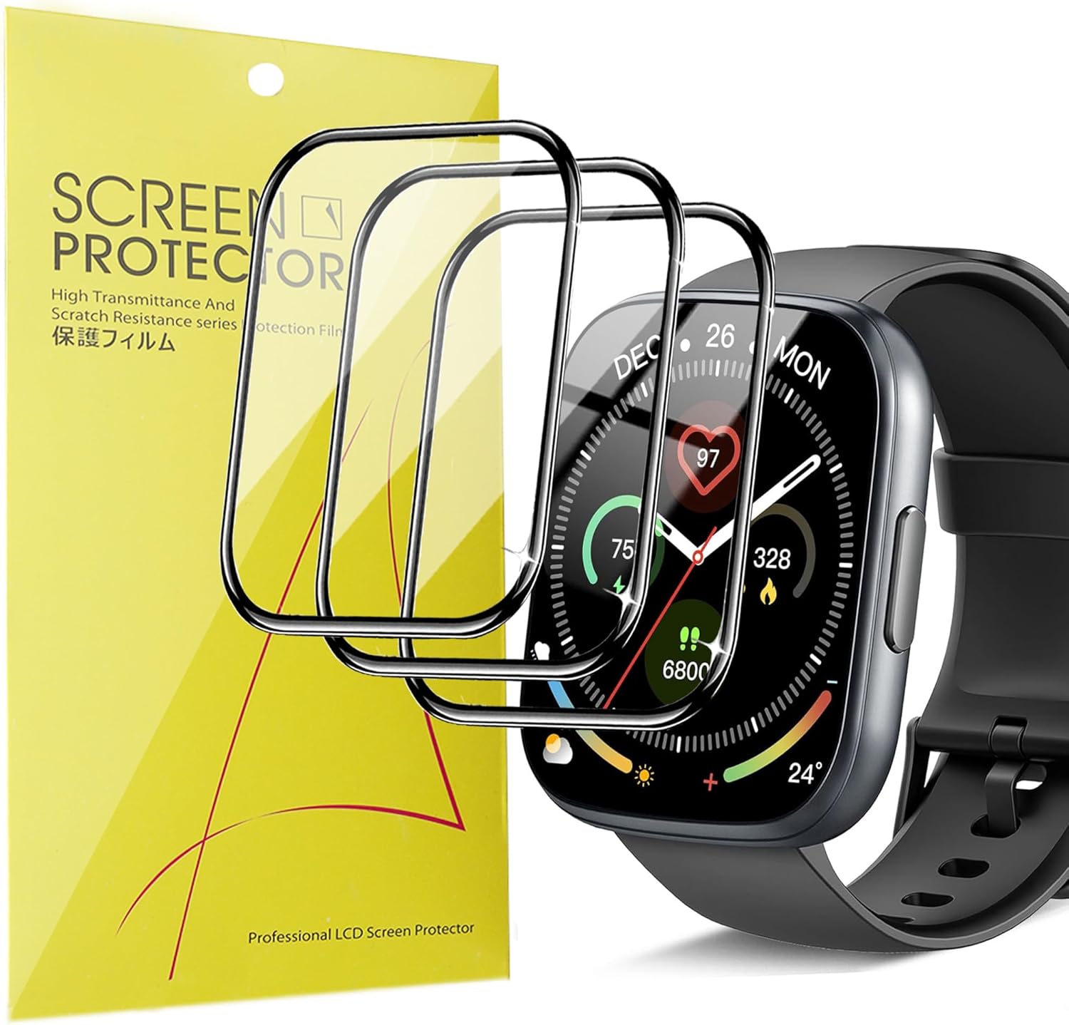 Lamshaw Compatible with Poounur T80 1.95 Inch Smart Watch Protective Film, 3D Full Coverage Screen Protection, HD Ultra Clear (3 Pack)