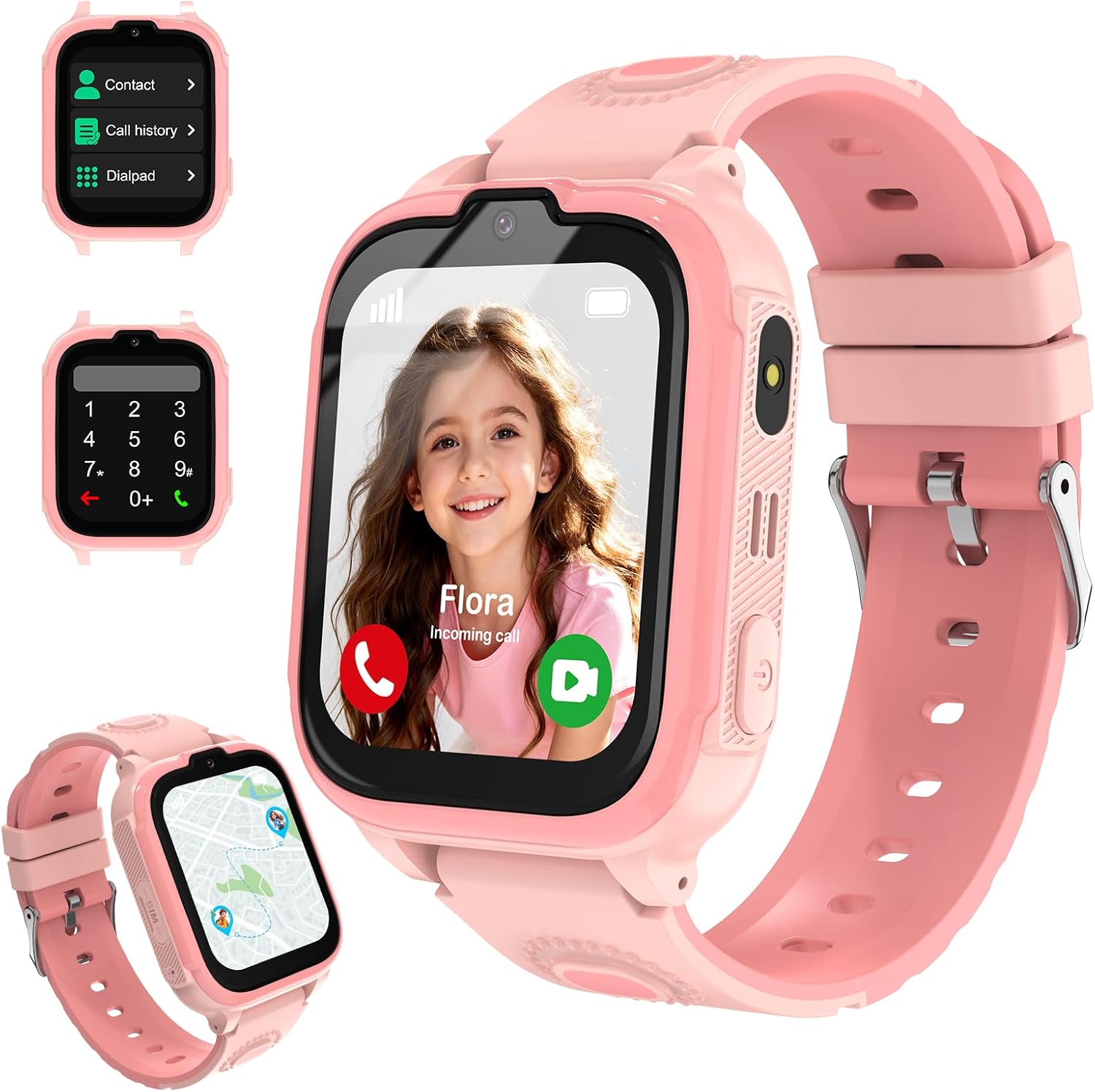 4G Kids Smartwatch with GPS and Phone - Video Calling, Voice Chat, SOS, Educational Games, Alarm Clock, School Mode, Flashlight, Smartwatch for Girls and Boys 4-16 Years (Pink)