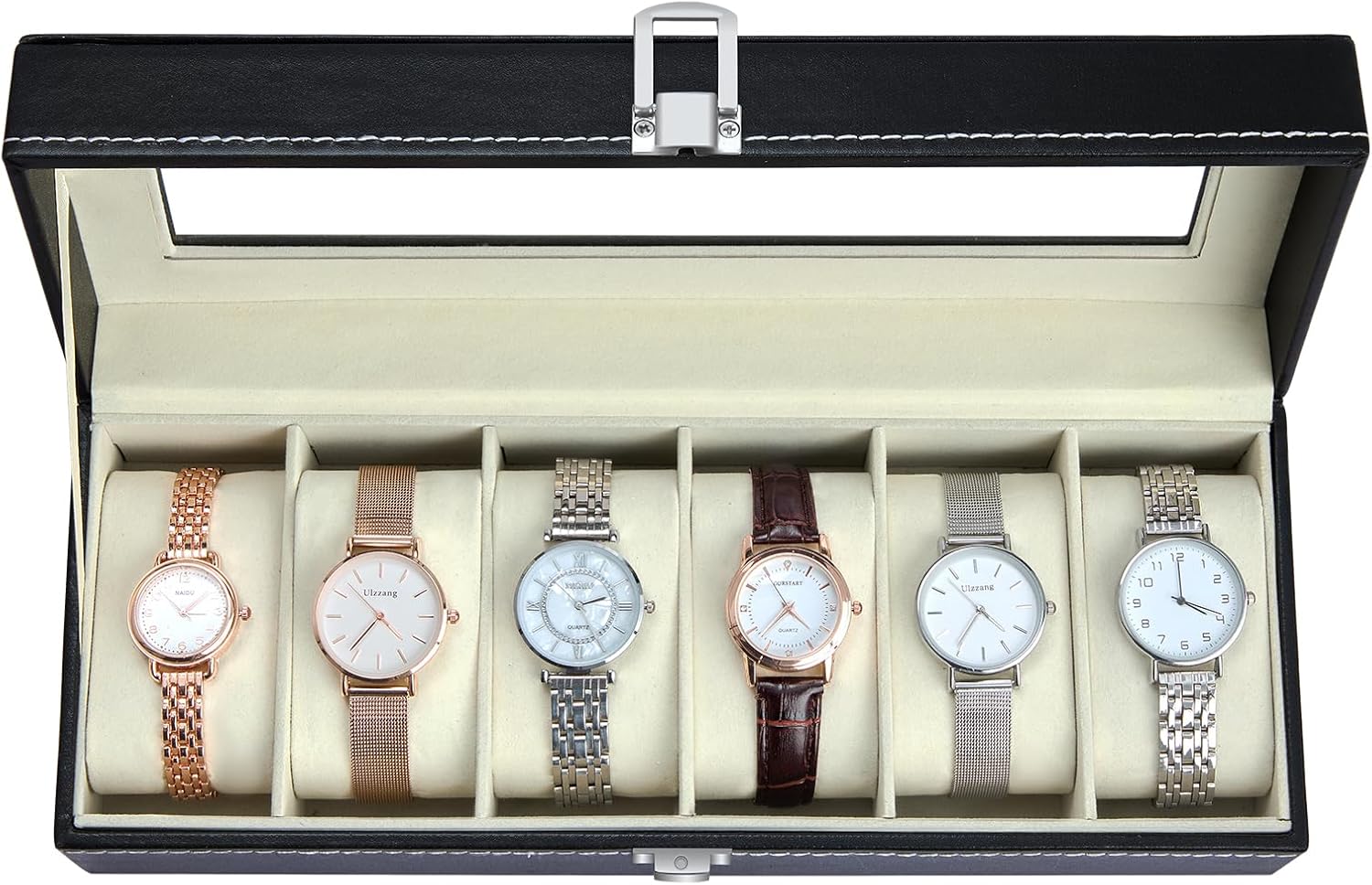 Ohuhu Watch Box with Glass Lid and Removable Velvet Pads, Watch Box, Watch Holder for Men and Women, Gift for Birthday, Father's Day Christmas