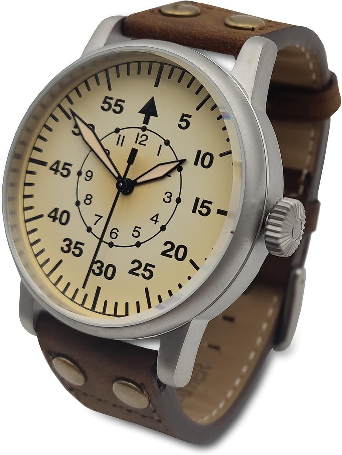 WTI WORLD TIME INTERNATIONAL World War II Military Watch - Luftwaffe Watches, Swiss Quartz Movement with Leather Strap and 10ATM Water Resistance, Strip