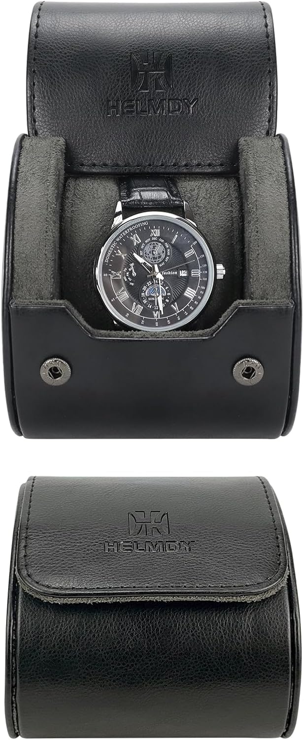 Watch Travel Case - Single Storage Box for Men and Women Wristwatches up to 50mm (Black/1 Slot)