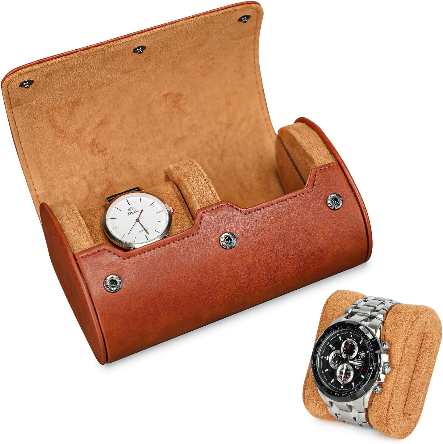 VINBAGGE PU Leather Watch Box, Travel Watch Box for 2 Watches, Men's Watch Holder with Removable Cushion, Portable Box for Men and Women