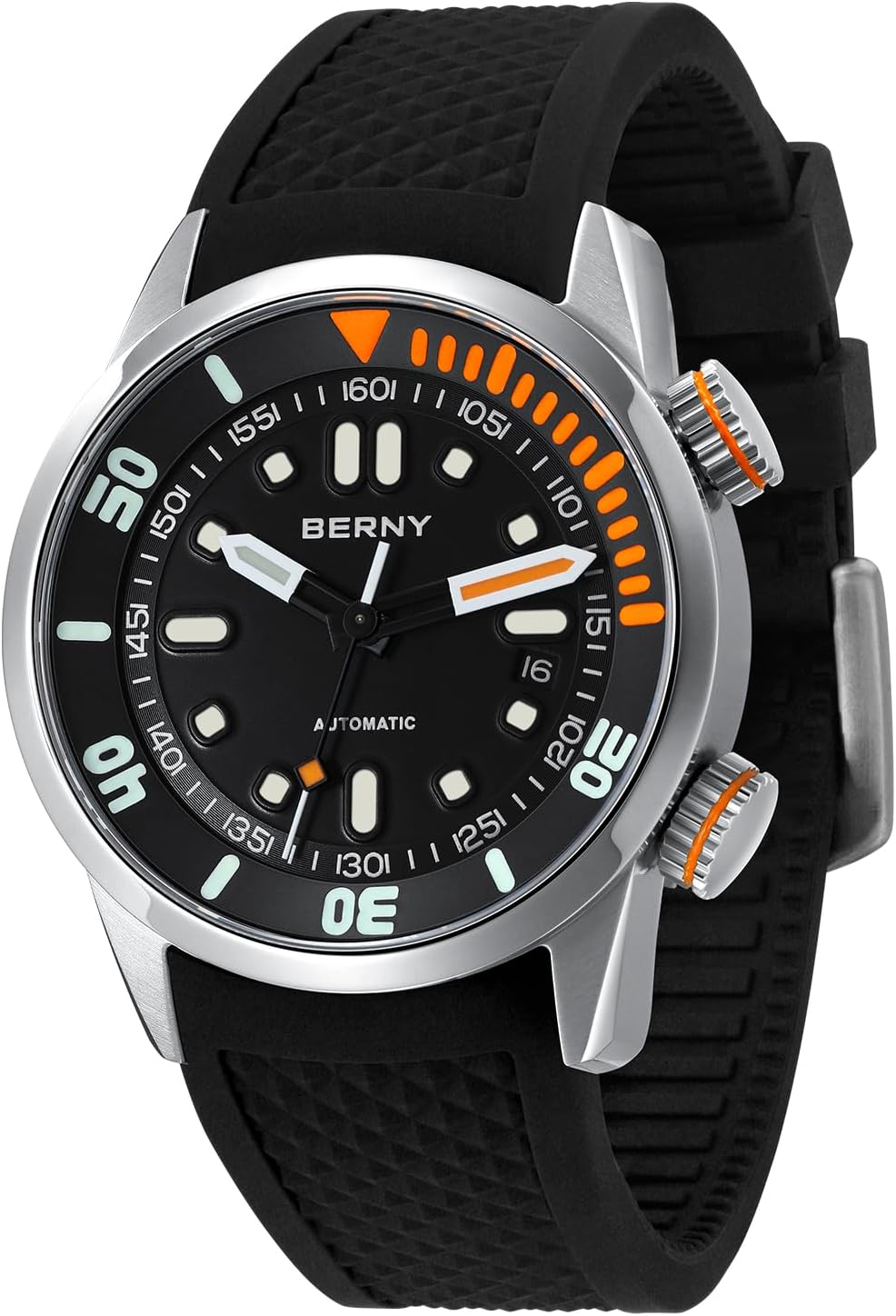 BERNY Men's Watch 20 ATM Diver Watch Automatic Movement Wristwatch HV600 Hardness Sapphire Crystal Comfortable Silicone Strap Super Bright Watches for Men