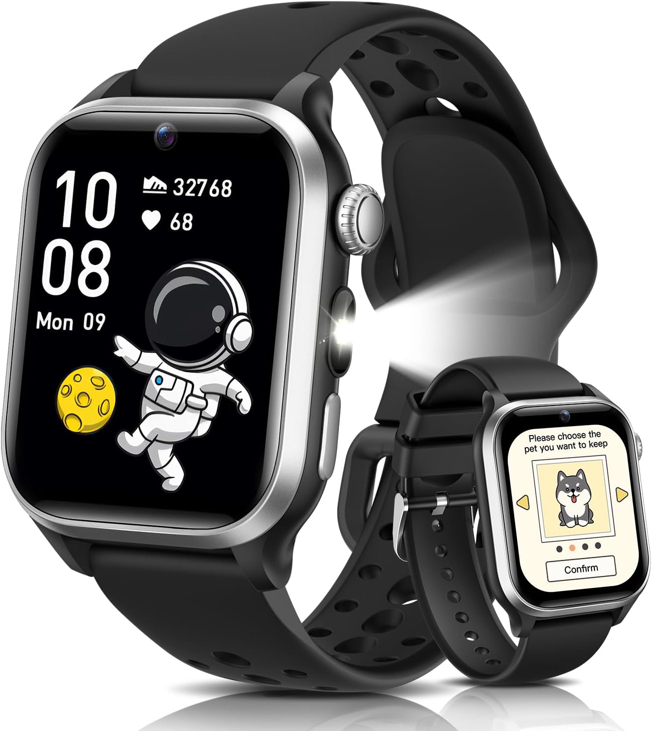 RUXINGX 2025 Children's Smartwatch, 1.52 Inch Children's Smartwatch with 170+ Sports, Digital Pet Heart, Sleep, Audiobooks, Flashcards, 20 Games, Pedometer IP68, 4-12 Years Gift, Black