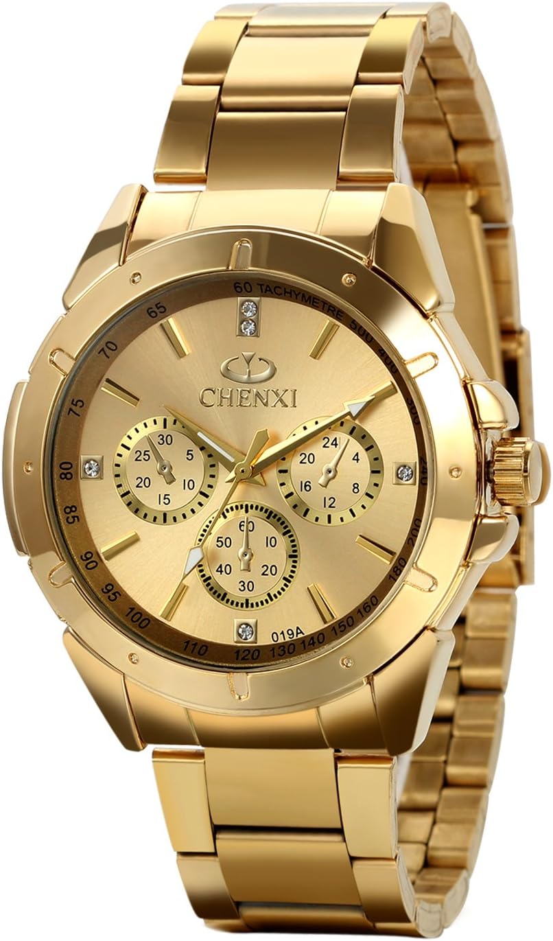 Avaner Stainless Steel Quartz Wrist Watch for Men, 3 Small Decorative Dials, Large Men's Watch, Gold