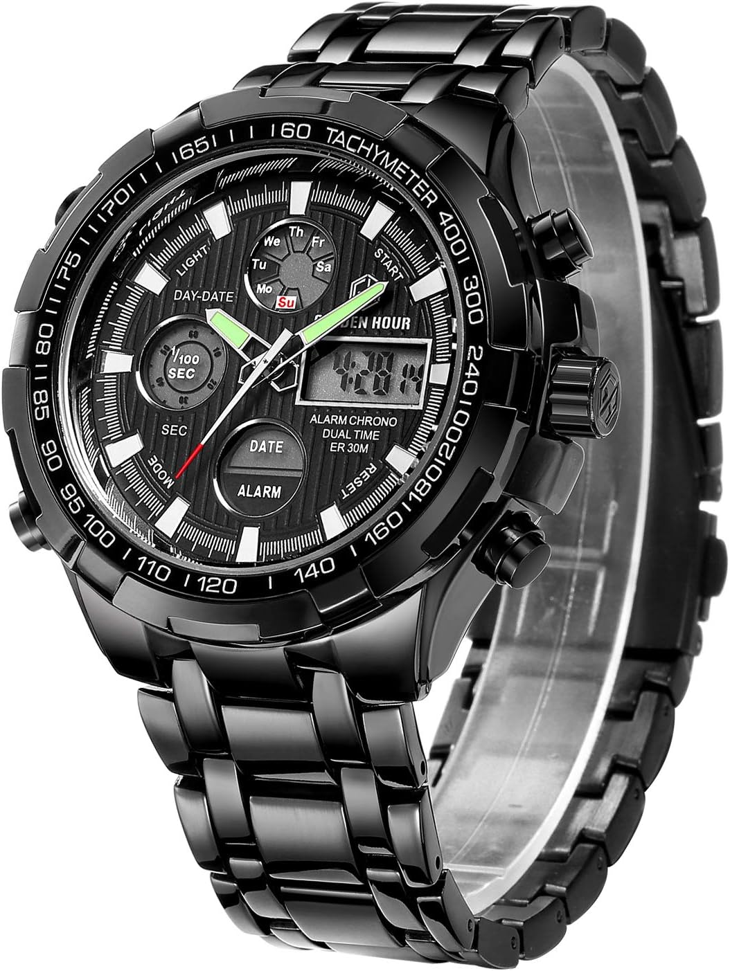 Mens Stylish Waterproof Stainless Steel Analog Digital Chronograph Date Alarm Watches