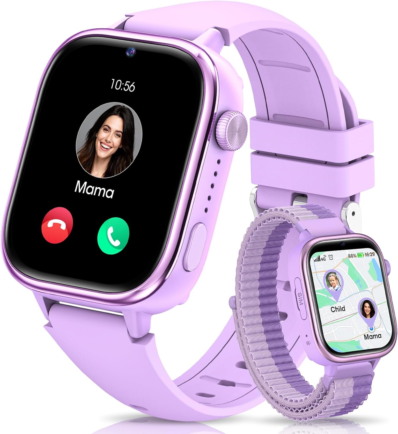 SWGOTA 4G Children's Smartwatch with GPS and Calls, Smartwatch Watch Children Video Call/Voice Chat/SMS, SOS/School Mode/Alarm Clock/Camera/Pedometer/Sleep, Gift for Boys/Girls, Purple