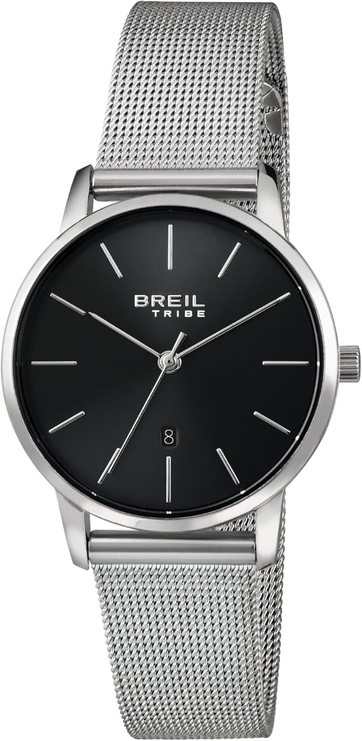 Breil, Collezione Avery, Orologio Donna in Acciaio, Movimento al Quarzo Solo Tempo, Resistente all'Acqua, Lunghezza Regolabile 14.5-20 cm, Chiusura Déployante con Pulsanti, Cassa 25 mm, Silver-Black