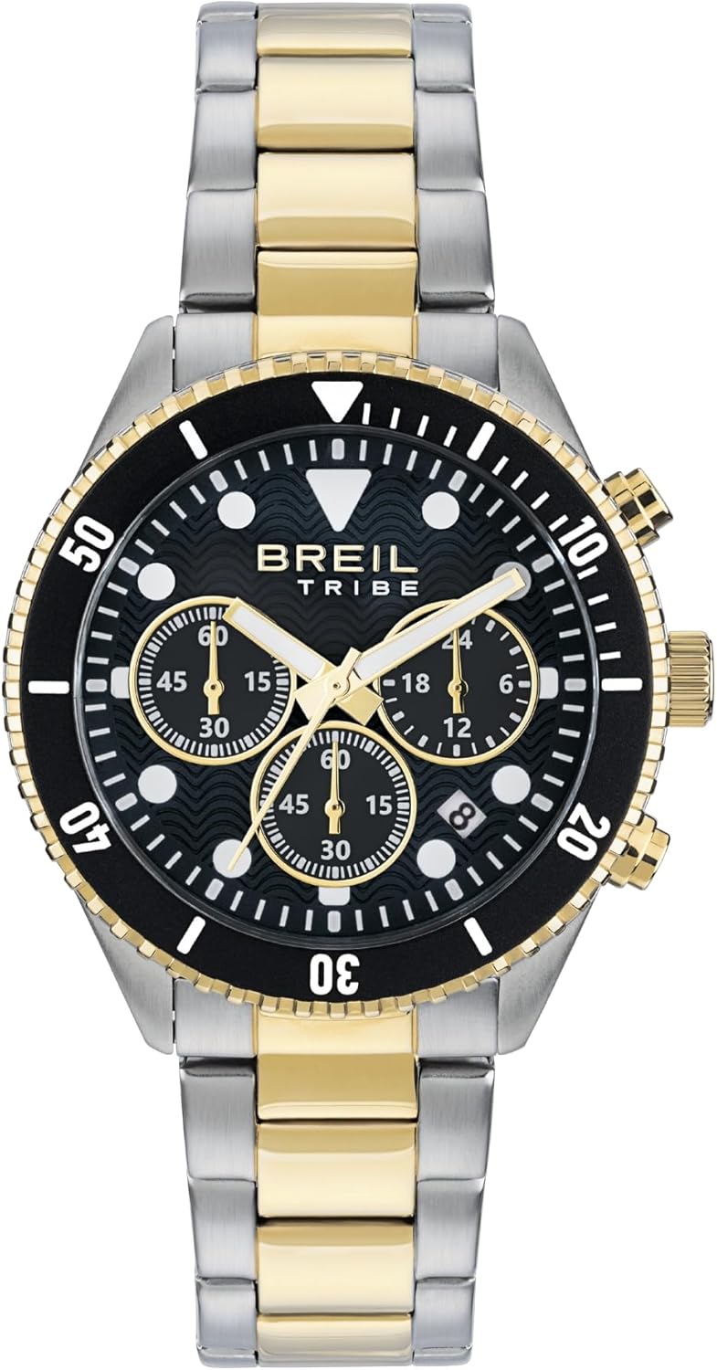 Breil, Collezione Overhand, Orologio Uomo in Acciaio Chrono Gent, Cronografo in Acciaio con Quadrante Nero e Dettagli in Color Oro, Cassa 41 mm, Finitura Bilux Satinata, Lunghezza Regolabile