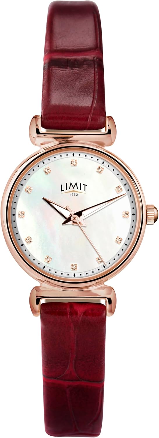 Limit Ladies Classic 23m Rose Gold Case Mother of Pearl Dial Textured Red Coconut Leather Strap Watch 60043, Rosegold/Red, Strap