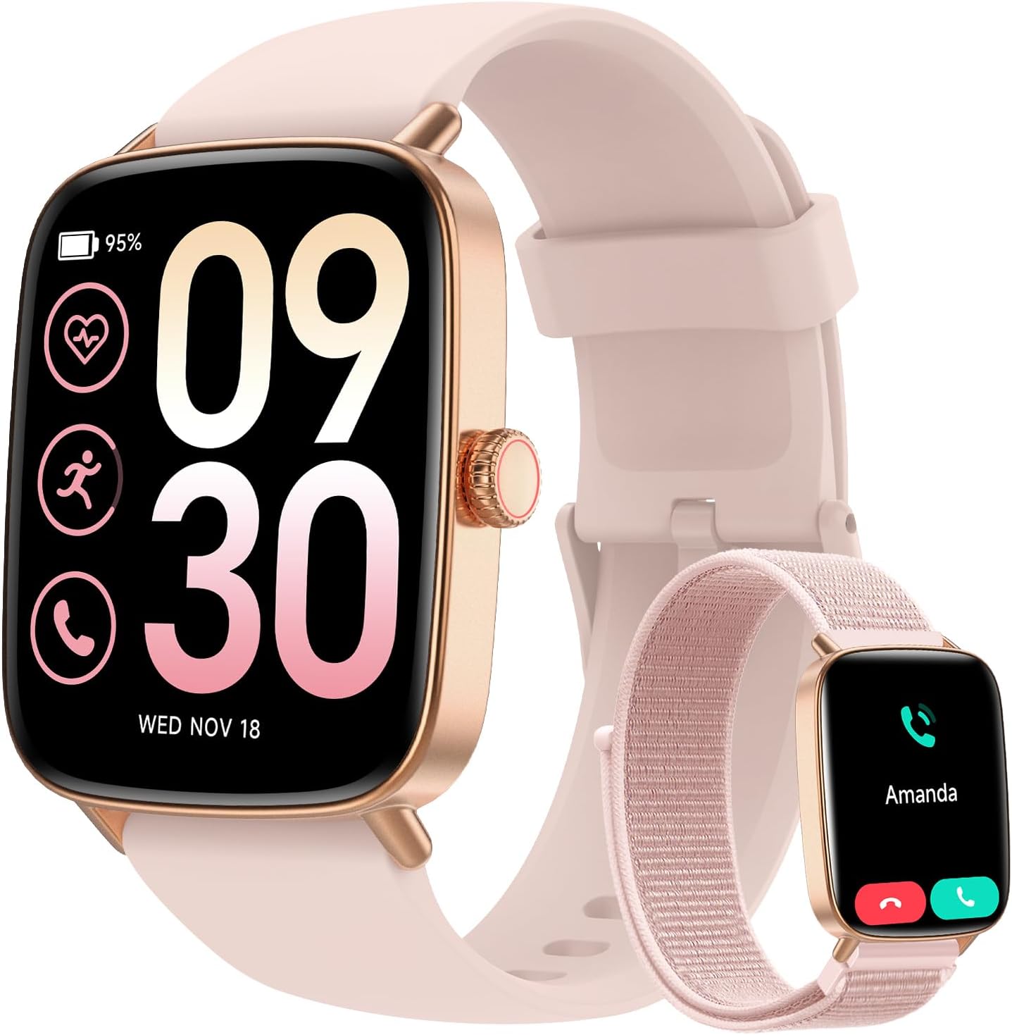 Women's Smartwatch 1.85 Inch Smartwatch with Calls and WhatsApp Notifications, Fitness Tracker with Pedometer Sleep SpO2 Heart Rate Monitor, 110 Sports, IP68 Smart Watch for Android iOS Pink