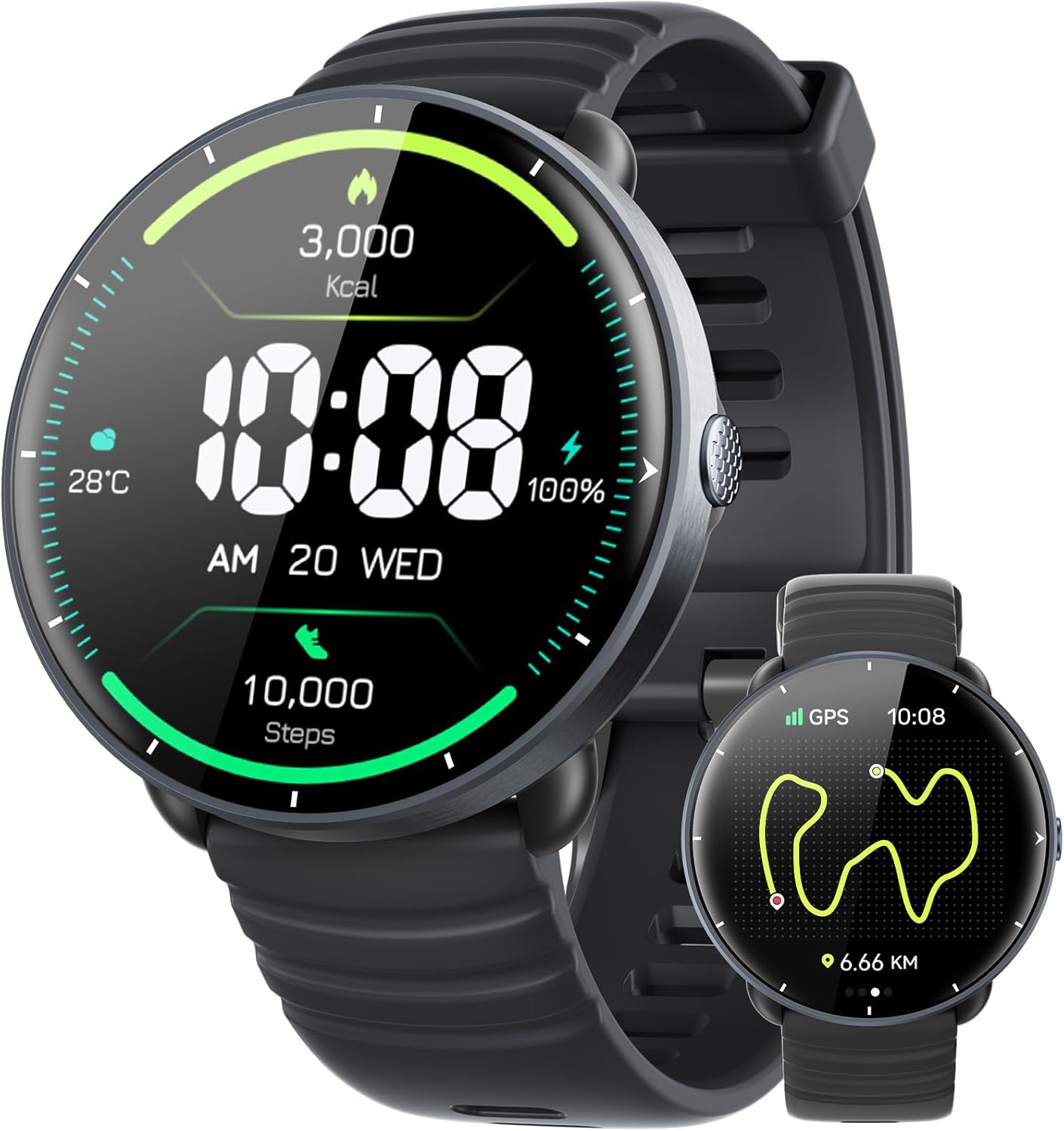 Parsonver Built-in GPS Smartwatch, 5 ATM Waterproof Swimming Watch for Pool/Outdoor Water, Fitness Watch with AMOLED Display, 100+ Sports, Heart Rate, Sleep (Black, 42 mm)