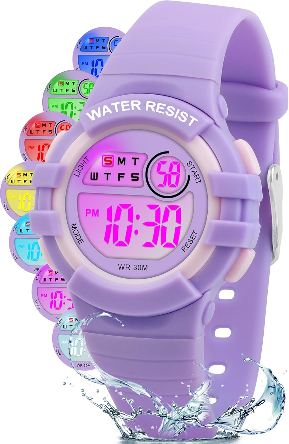 Orologio Digitale Bambino,7 LED Colorati,3ATM Impermeabile,Sveglia/Cronometro/Data,Orologio Sportivo da Polso per Ragazzi e Ragazze,Regalo Bambini 4-15 Anni