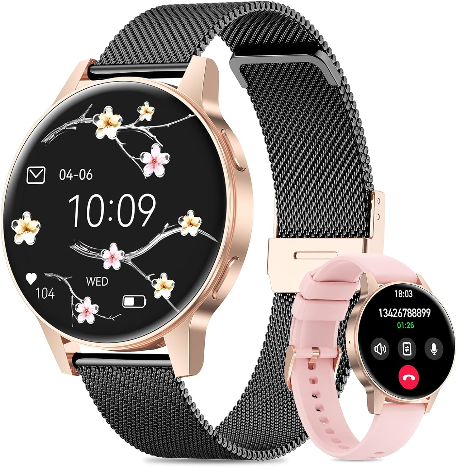 2025 Women's Smartwatch with SIRI/ET/HR, 1.27 Inches TFT Women's Watch with Calls Heart Rate Monitor Menstrual Cycle IP68 24H Sleep Calorie Fitness Tracker for Android & iOS (Black Gold)