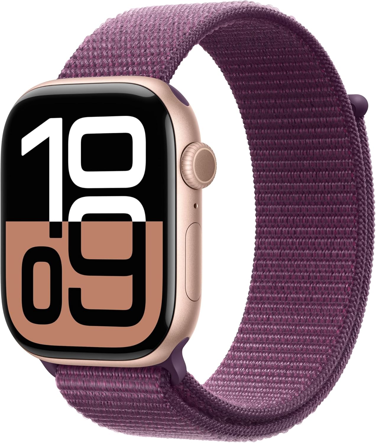 Apple Watch Series 10 GPS 46mm Smartwatch with Aluminum Case Rose Gold and Sport Loop Plum - One Size. Fitness Tracker, ECG App, Retina Display Always-on, Water Resistant