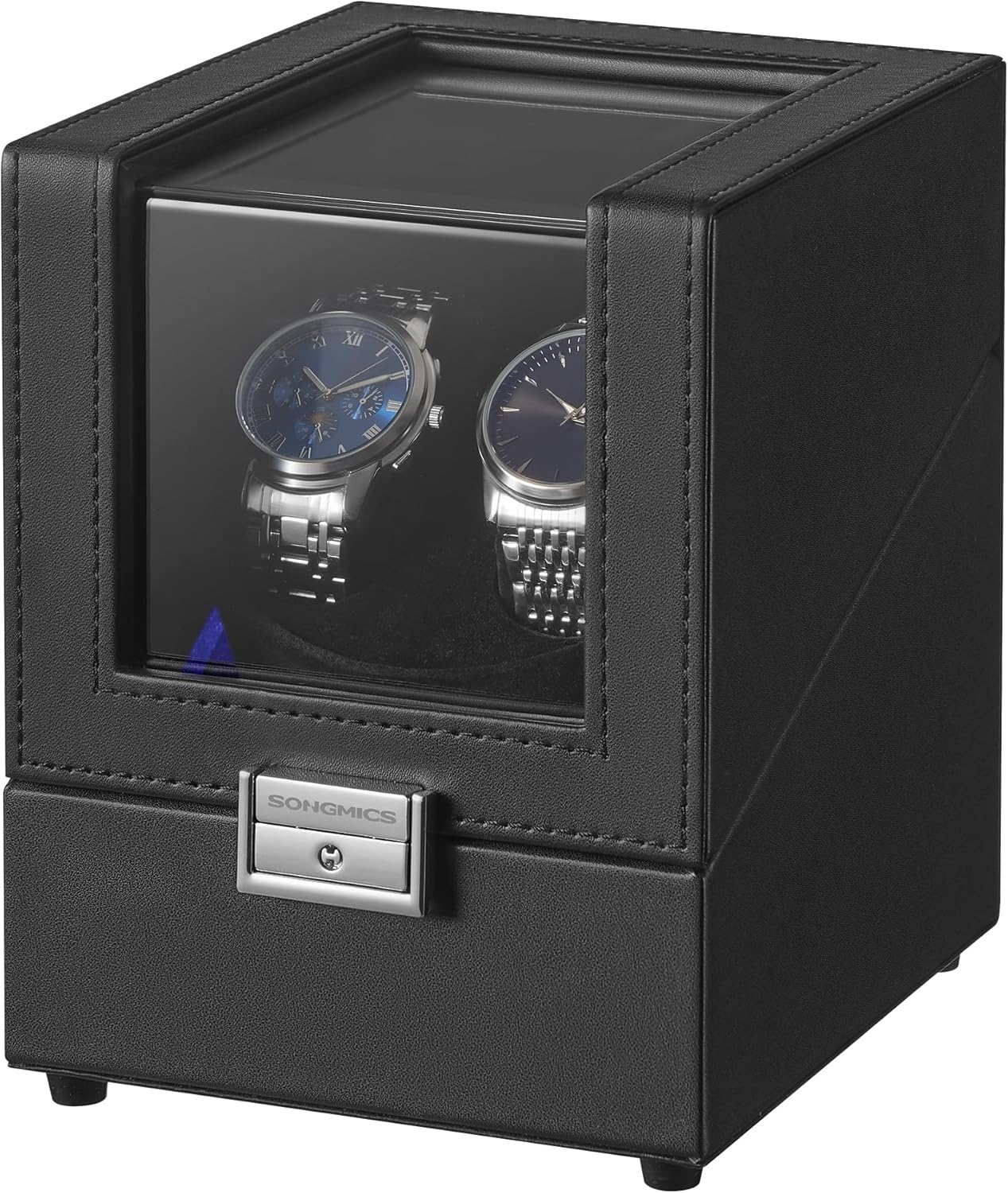 SONGMICS Watch Winder, Automatic Charger with Silent Motor, with LED, Adjustable Cushion, Closure, 4 Settings, with a USB-C Charging Cable, Black