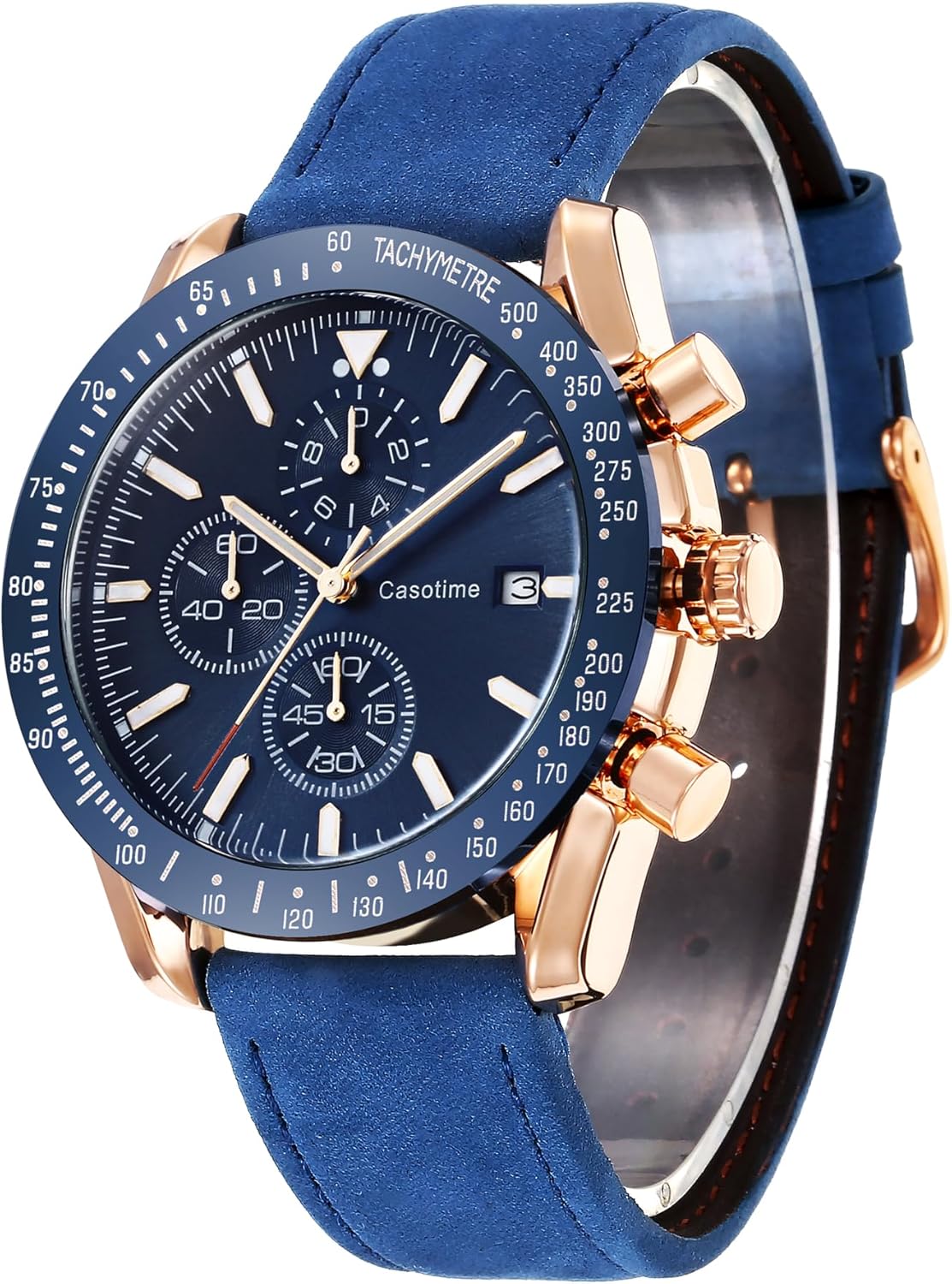 Men's Leather Chronograph Watch – Waterproof 30 m, Analogue Quartz with Date, Large Dial – Classic and Elegant for Every Day, Work & Sport – Elegant Gift for Men