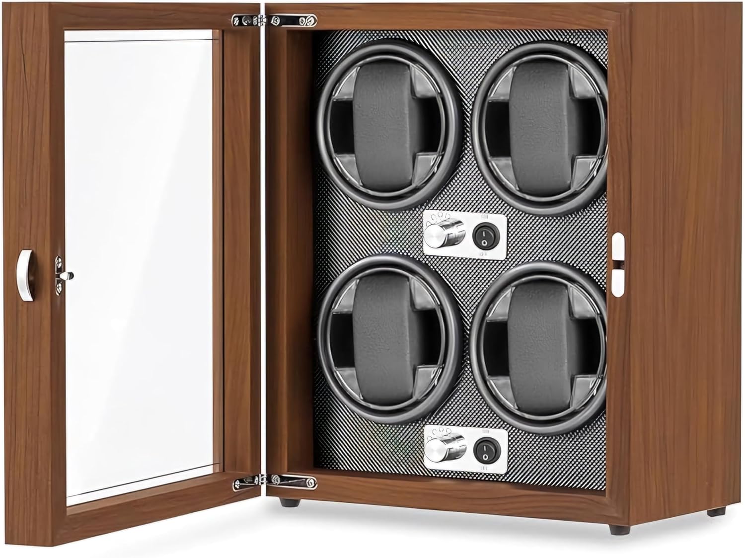 Olvy 4 Watch Winder LED Lighting Wooden Watchwinder Box Mabuchi Motor Extremely Quiet Flexible Watch Cushion