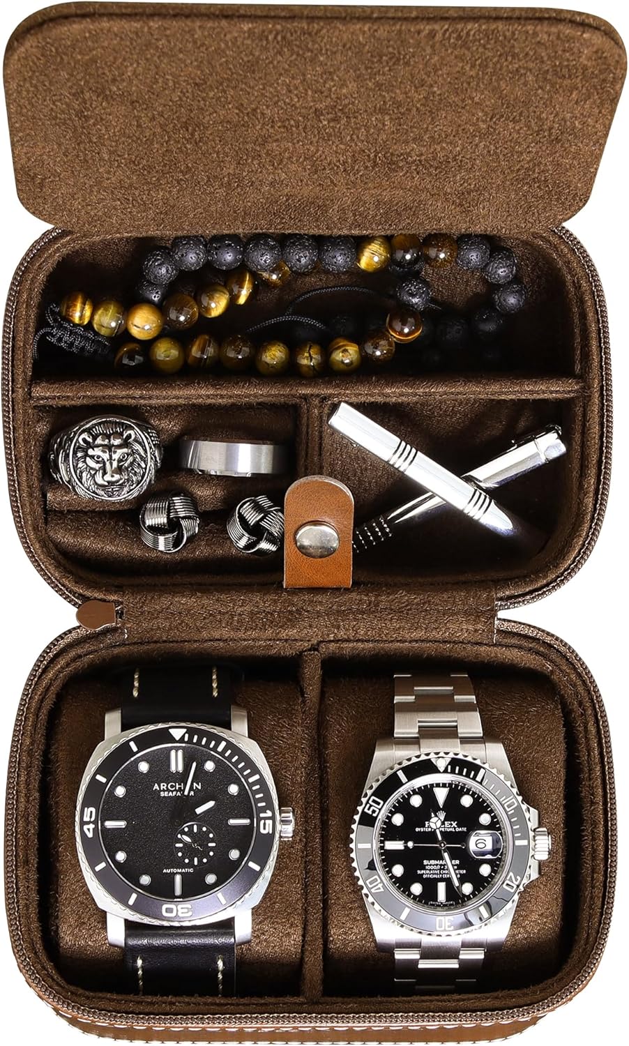 ROTHWELL 2 x Travel Watch Storage Organizer Case for 2 Watches | Hard Protective Portable w/ Zipper Fits All Wrists and Smart Watches up to 50mm