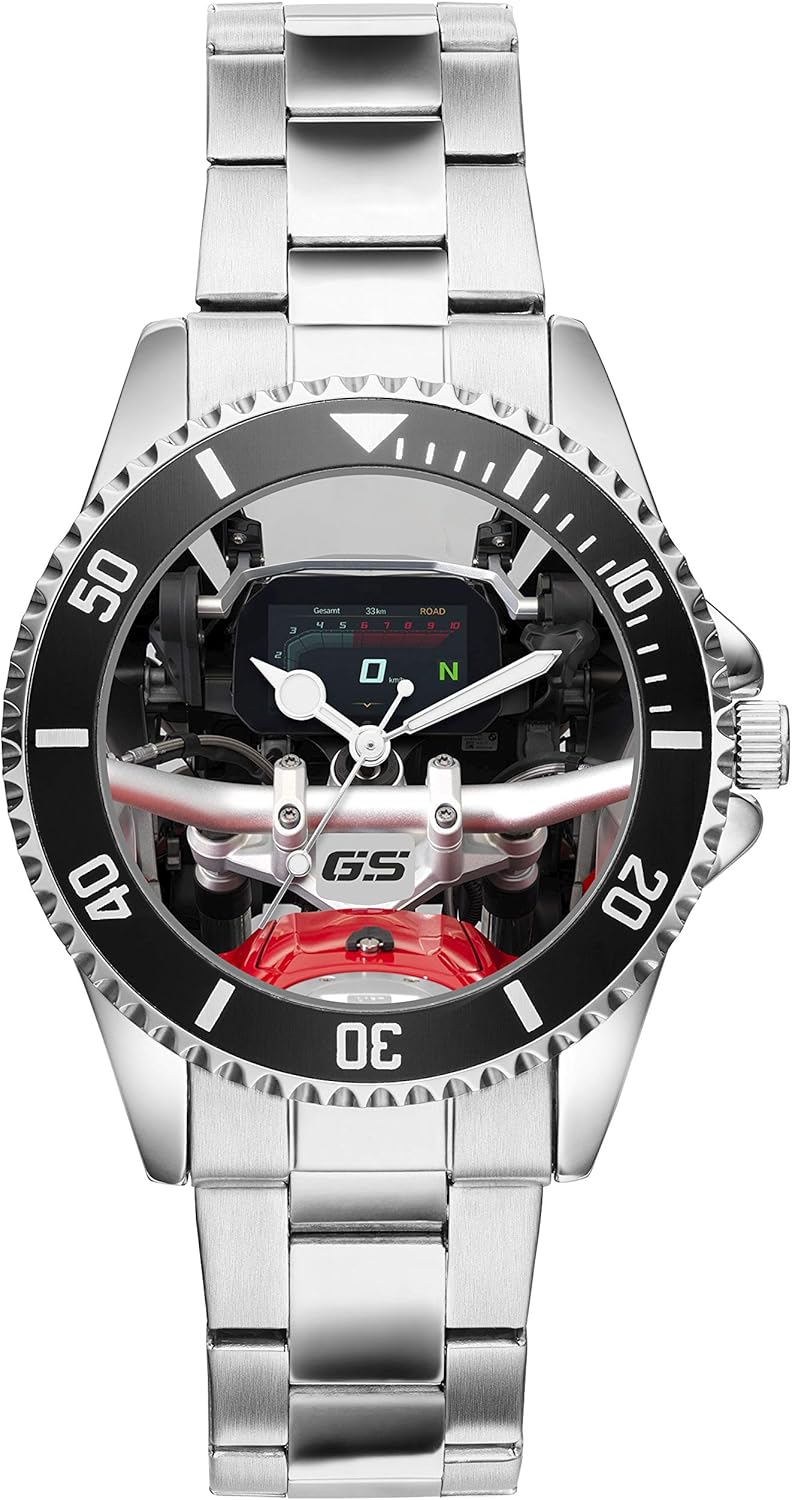 KIESENBERG Men's Watch Gift for BMW R1200GS Speedometer Fan Cockpit Quartz Analog Wrist Watch 20819, silver, 43mm, bracelet