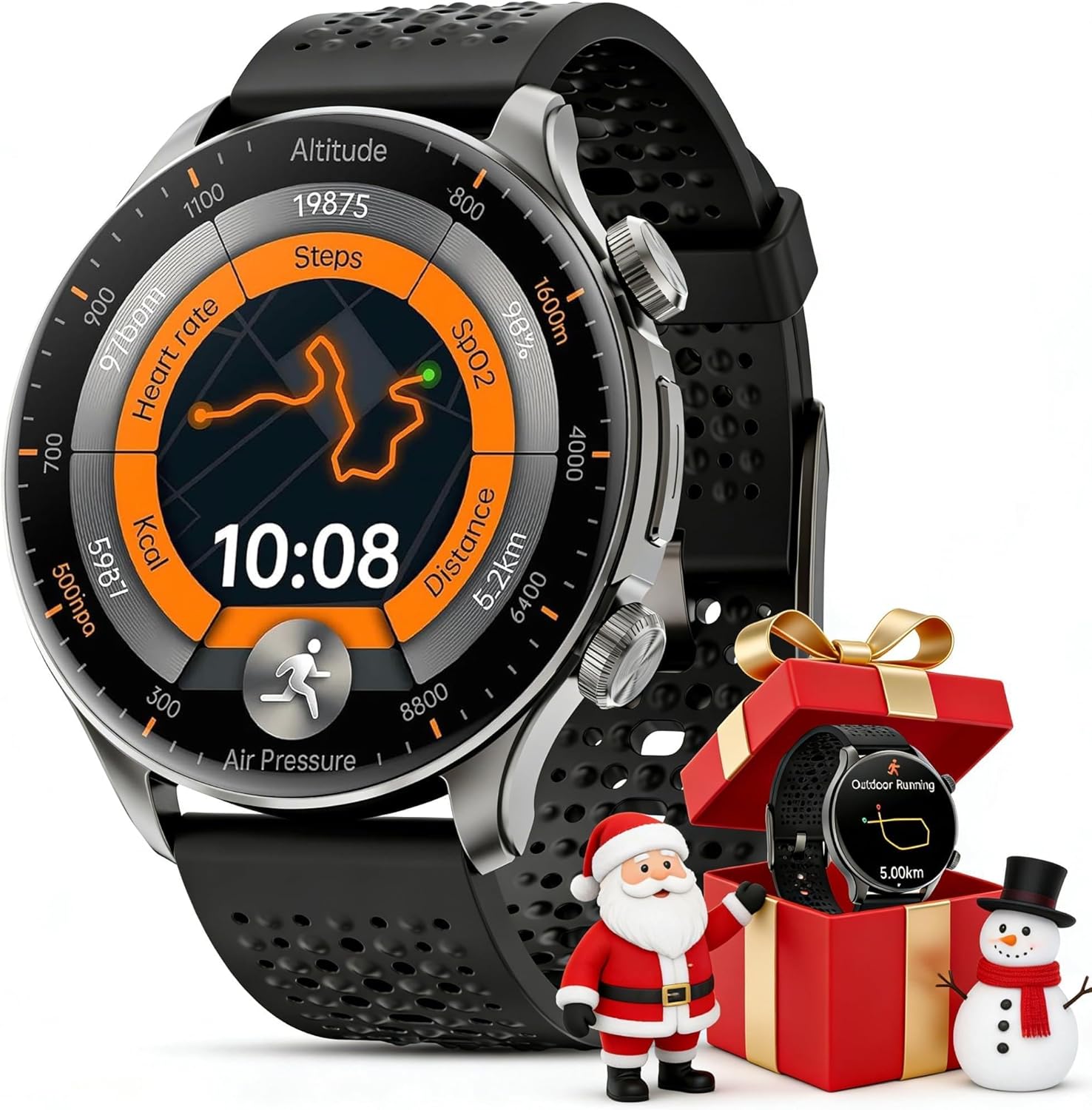 Men's GPS Smartwatch, 1.60 Inches AMOLED Round Sports Watch, Bluetooth Headset Connection/Photo Music Store/AI Assistant/Bluetooth Calls/170+ Sports Modes for iOS Android (Black)