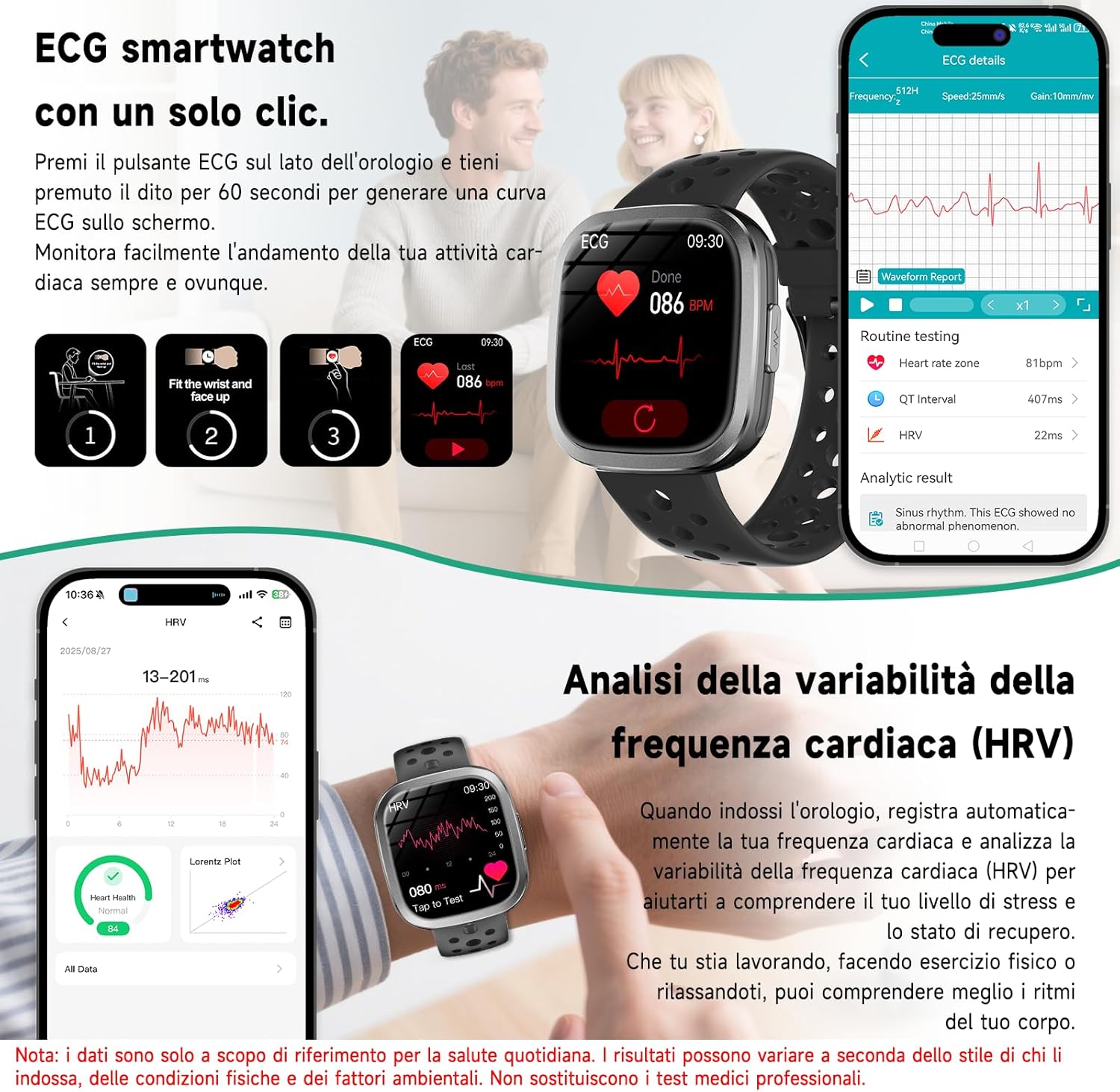 YYKY 2026 New Smartwatch ECG/HRV/24H Blood Pressure/Heart Rate Monitor/1.72 Inch Health Watch with Phone/SOS/SpO2/Sleep/BMI/Lipid/Uric Acid/Pedometer, iOS Android (Black)