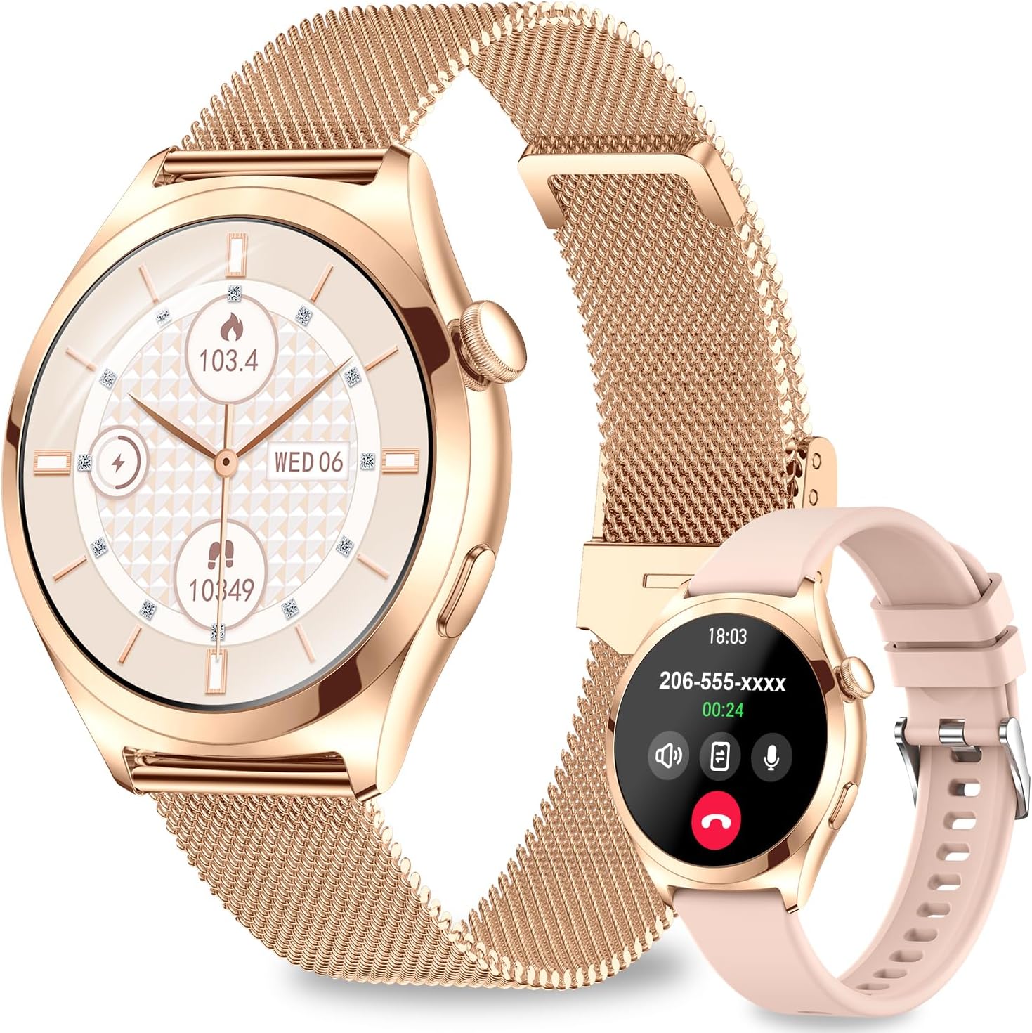 Women's Smartwatch, 1.27 Inch Smartwatch with Bluetooth Calling, 120+ Sport, 24H Heart Rate SpO2 Sleep, Female Physiology, IP68 Waterproof, Smart Watch for Android iOS Rose Gold