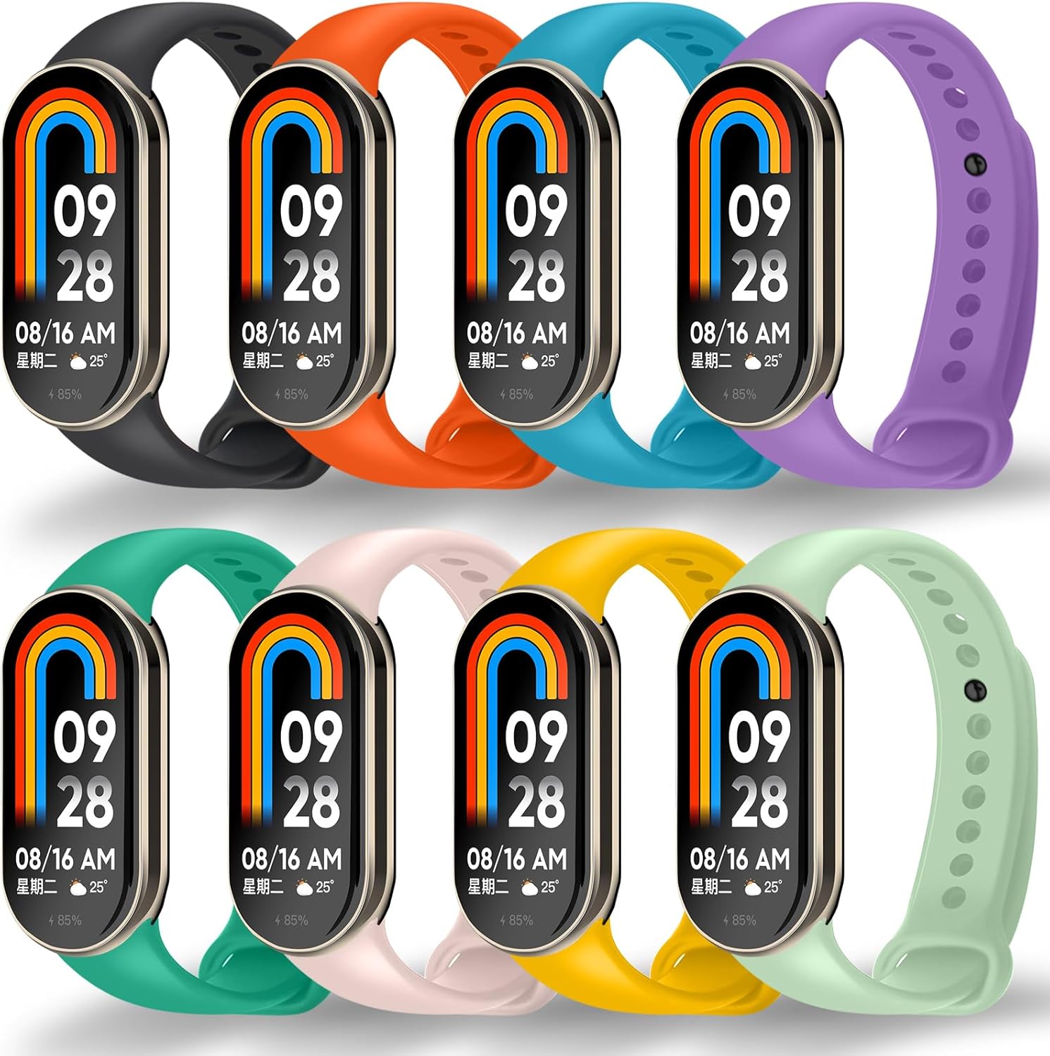 BANGTING 8 Pieces Compatible with Xiaomi Mi Band 10/9/8, Replacement Bands for Xiaomi Smart Band 10 Bracelet, Mi Band 9 TPU Bracelet
