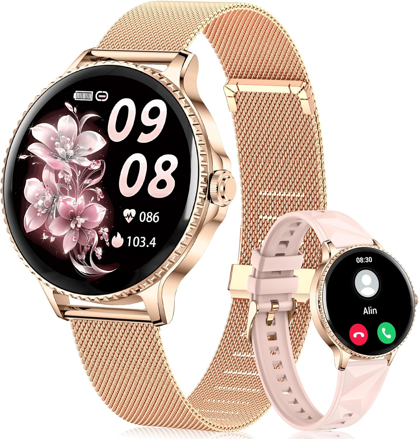 CIVO Women's Smartwatch Calls and Whatsapp: Bluetooth Smart Watch Rose Gold Compatible Android iOS – Pedometer Wrist Watch Fitness Sport Tracker