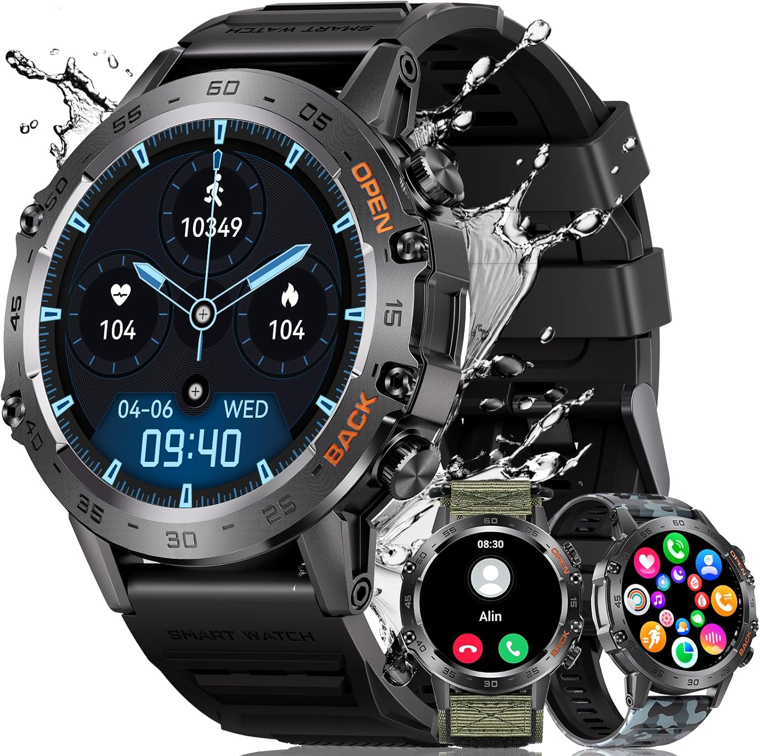 MEGALITH Men's Bluetooth Smartwatch Watch: Answer Calls Military Smart Watch IP67 Waterproof – Fitness 106+ Sports SpO2 Sleep Monitor iOS Android Green