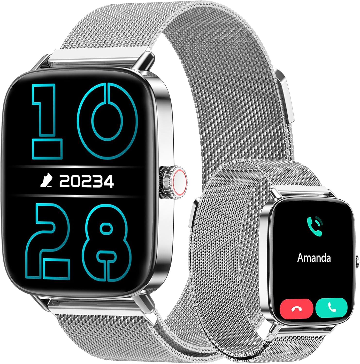 Smartwatch for Men and Women, 1.85 Inches Smartwatch with Calls and WhatsApp Notifications, Fitness Tracker with Pedometer Sleep SpO2 Heart Rate Monitor, 110 Sports, IP68 Watch for Android iOS Silver