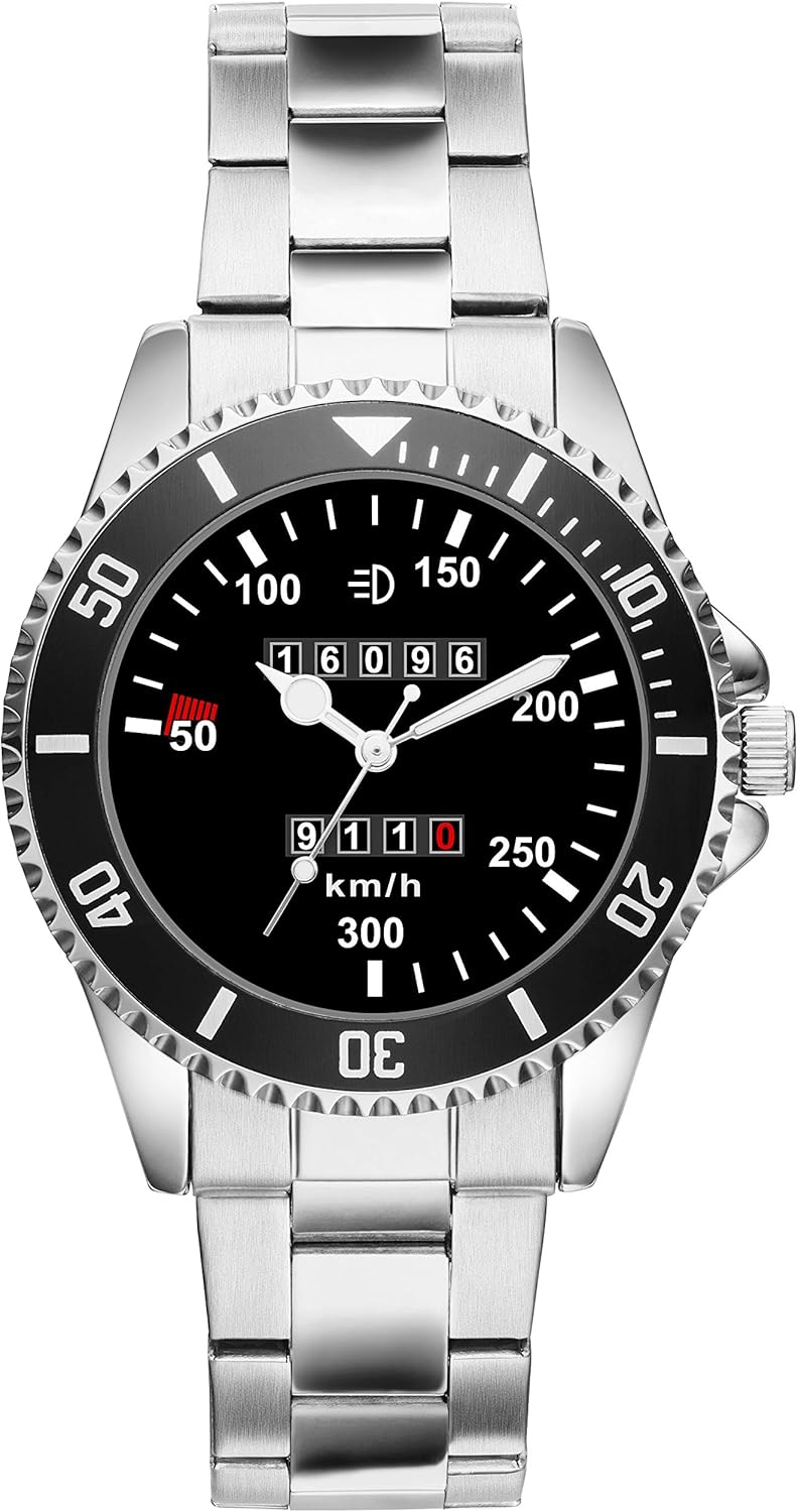 KIESENBERG Men's Watch Gift for Porsche 911 Speedometer Fan Cockpit Quartz Analog Wrist Watch 20621, silver, bracelet